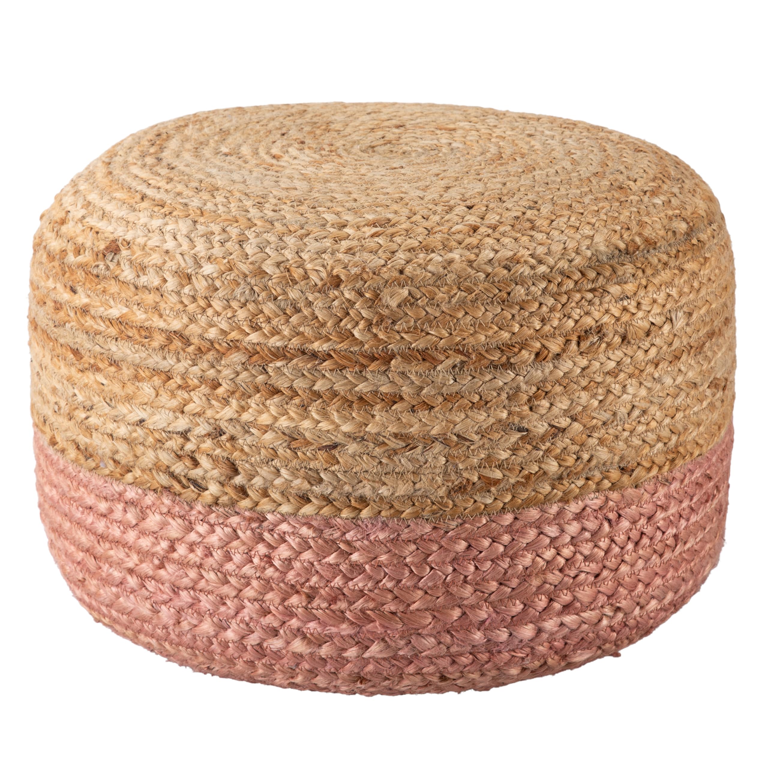 Jaipur Living, Jute Pouf, Round Stuffed Ottoman, Light Pink/Beige, 18"