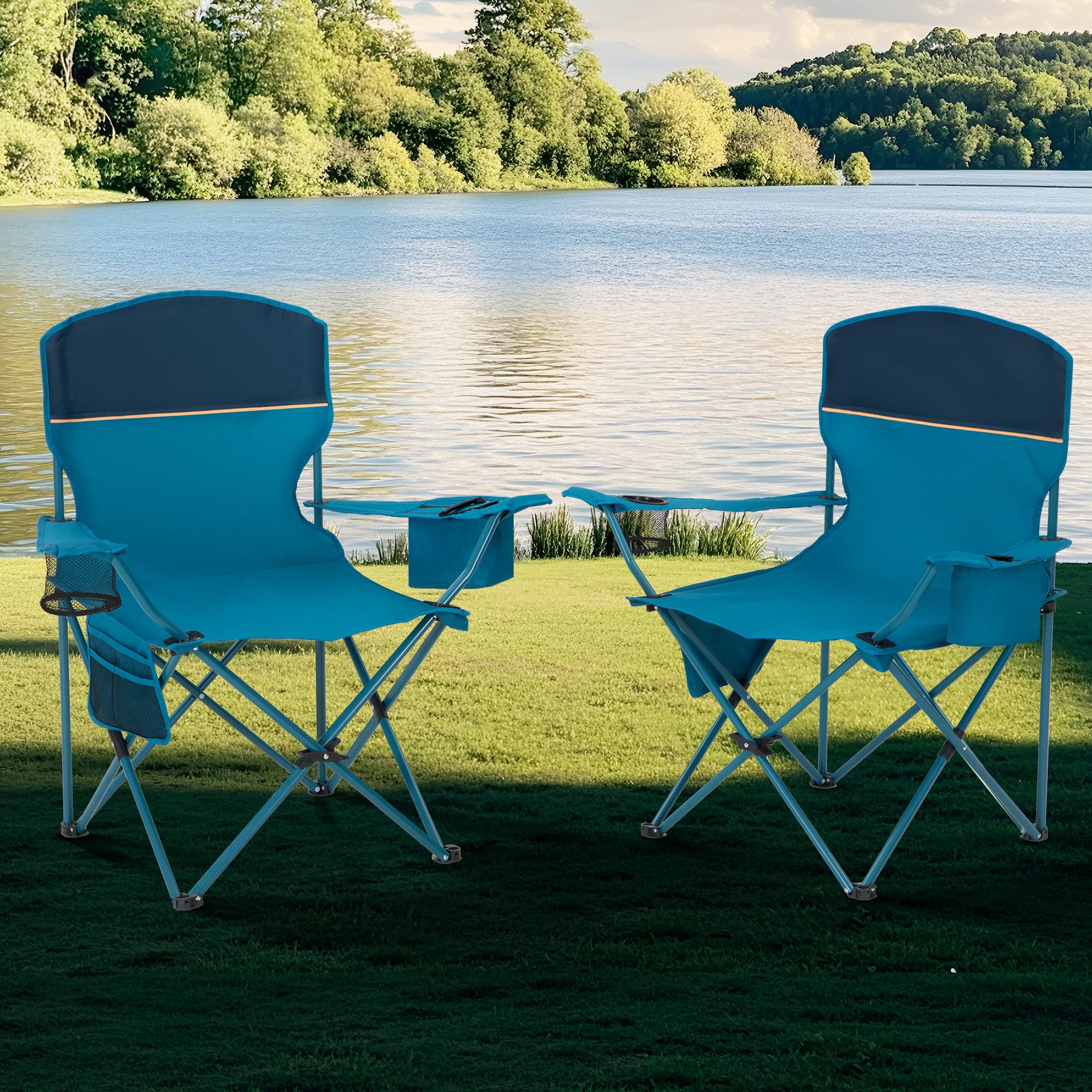 LET'S CAMP Campingstuhl 2er Set Klappstuhl Campingsessel mit Getränkehaltern Faltstuhl Camping Angelstuhl Klappbar mit Armlehnen Outdoorstuhl