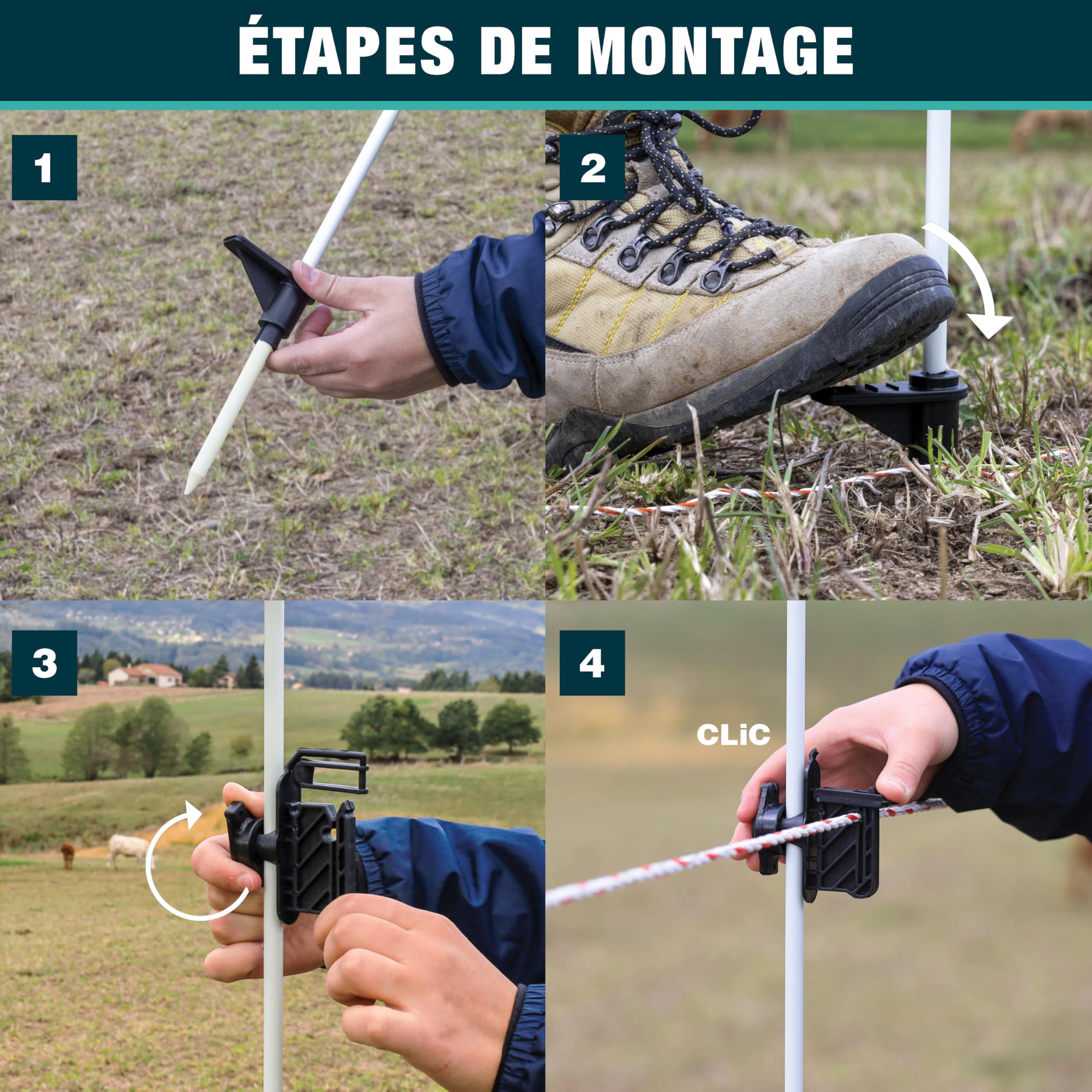 Piquets Fibre de Verre (20 piquets) pour clotûre éléctrique - 160 cm - Ø﻿ 10 mm - Durable - Facile à manier - Compatibles isolateurs Multi-Supports Fil, cordelette et Ruban Jusqu’à 40 mm