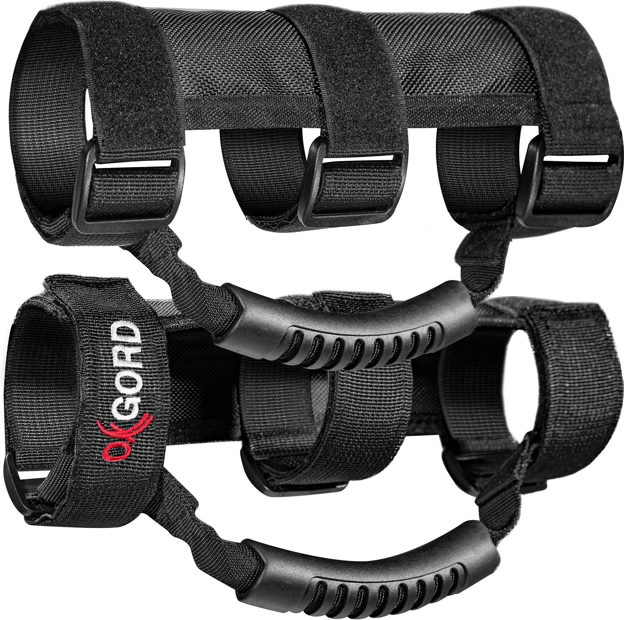 OxGord Roll Bar Grab Handle Grips Set Compatible with Jeep Wrangler TJ YJ JK ATV UTV 1955-2026 Models - Strap Fits 1 1/2 to 3 Inch Bars - Pack of 2, Black