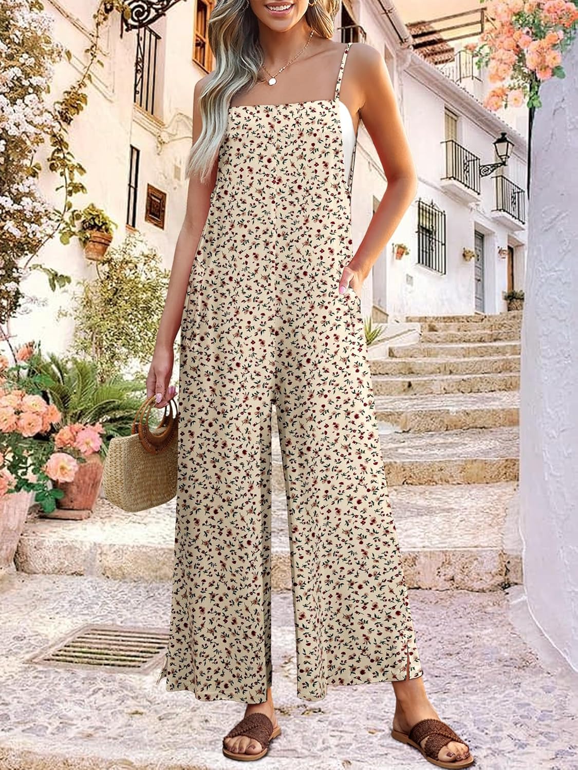 Jumpsuits for Women 2026 Summer Rompers Boho Floral Overalls Casual Wide Leg Long Pant One Piece Vacation Outfits - Image 2