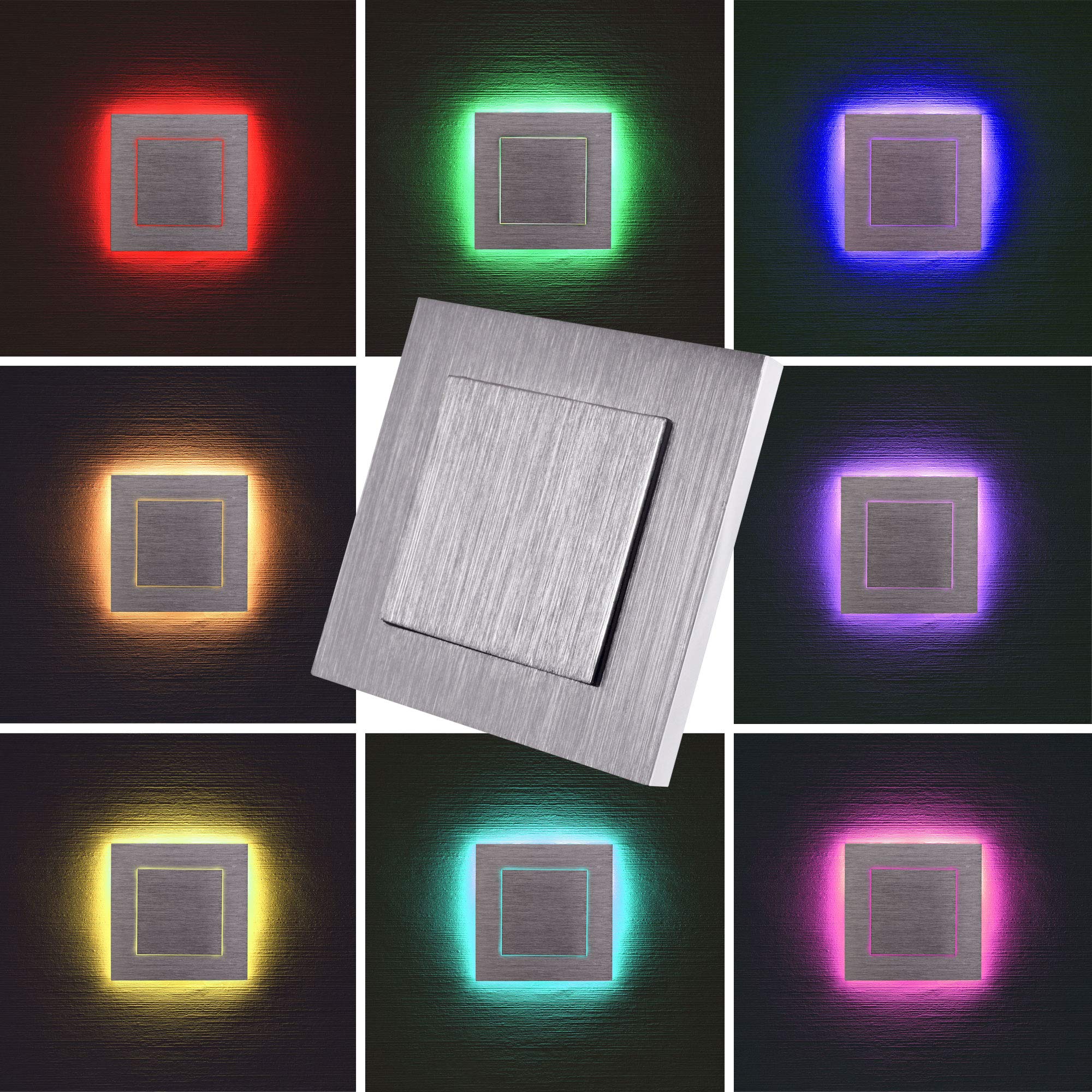 Maxkomfort RGB Treppenbeleuchtung 4er SET 230V warmweiß 1W ECKIG Treppenleuchte Wand Einbauleuchte Farbwechsel Treppenlicht Flurleuchte Nachtlicht 6108