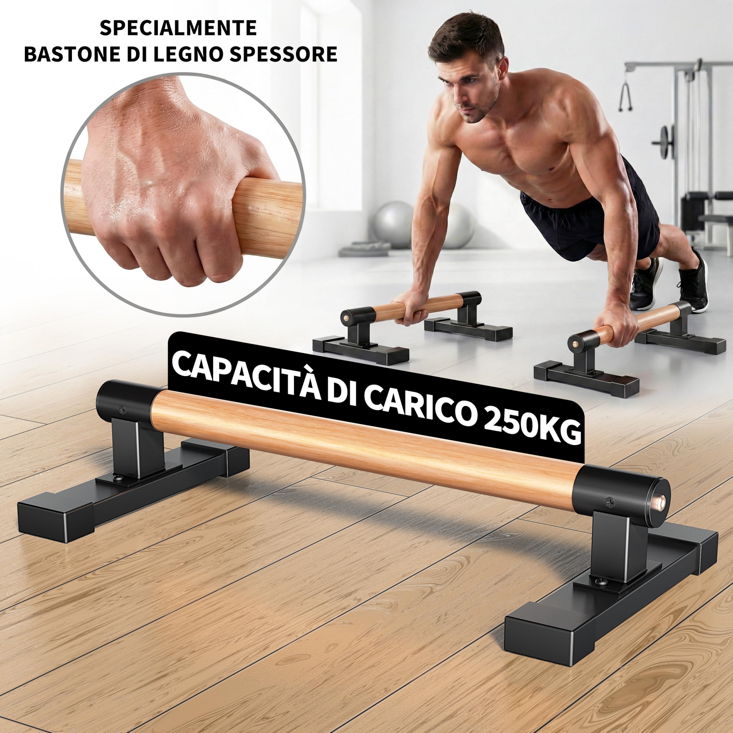 Barre parallele,Push Up Parallettes con Impugnatura in Legno per Calisthenics,verticali e allenamento della forza con manici in legno di faggio,attrezzatura fitness per dei muscoli de