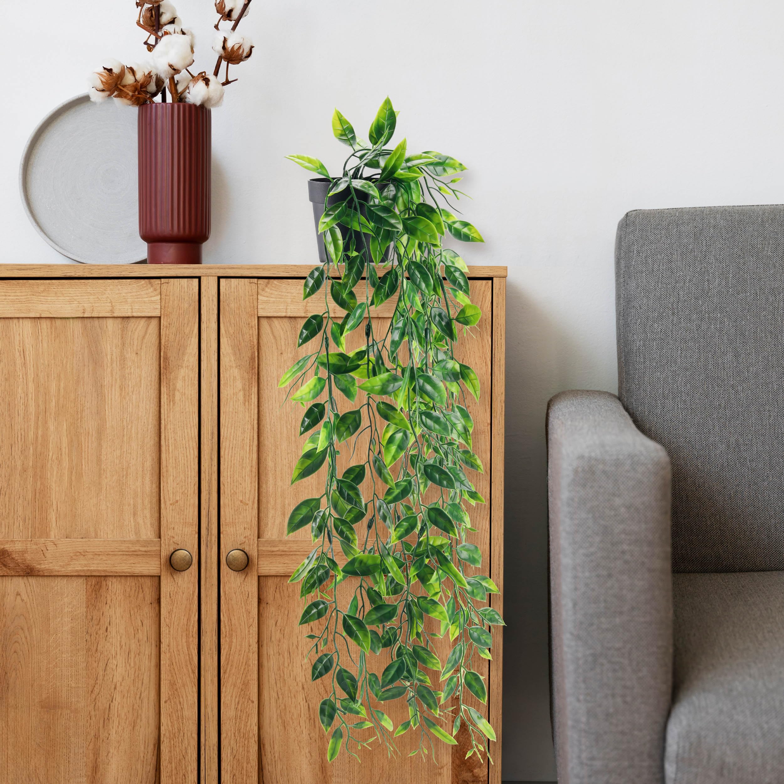 Der Rose 1 Pack Fake Hanging Plants Small Artificial Plants Faux Pea Pod Plants Indoor for Aesthetic Living Room Office Shelf Decor