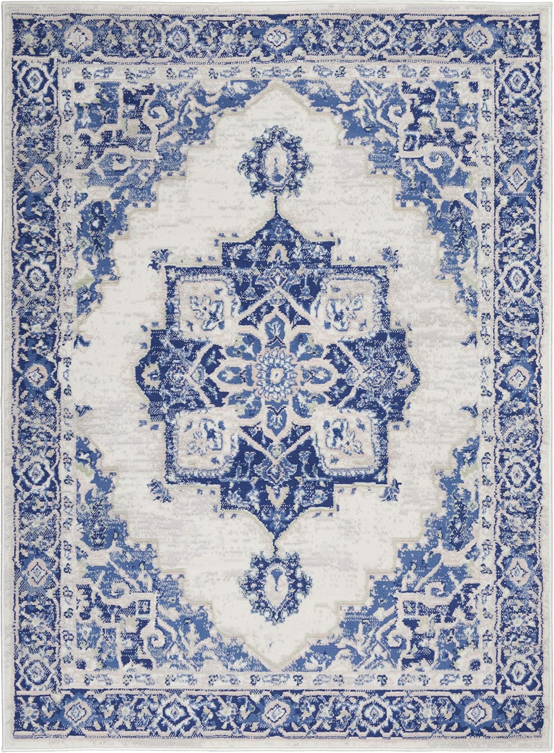 Navy Floral 6' x 9' Synthetic Rectangular Area Rug