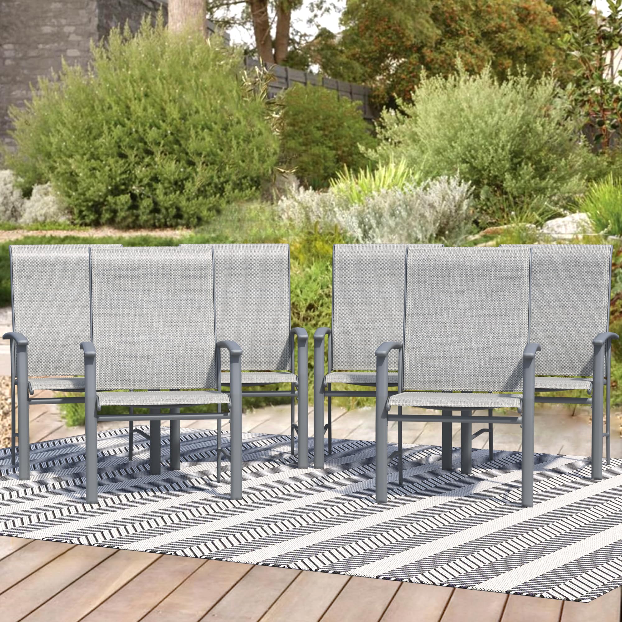 Stabrech Patio Chairs Set of 6, Outdoor Chairs for Patio with High Back, Metal Outdoor Dining Chair with Armrest for Lawn Deck Garden Balcony Porch