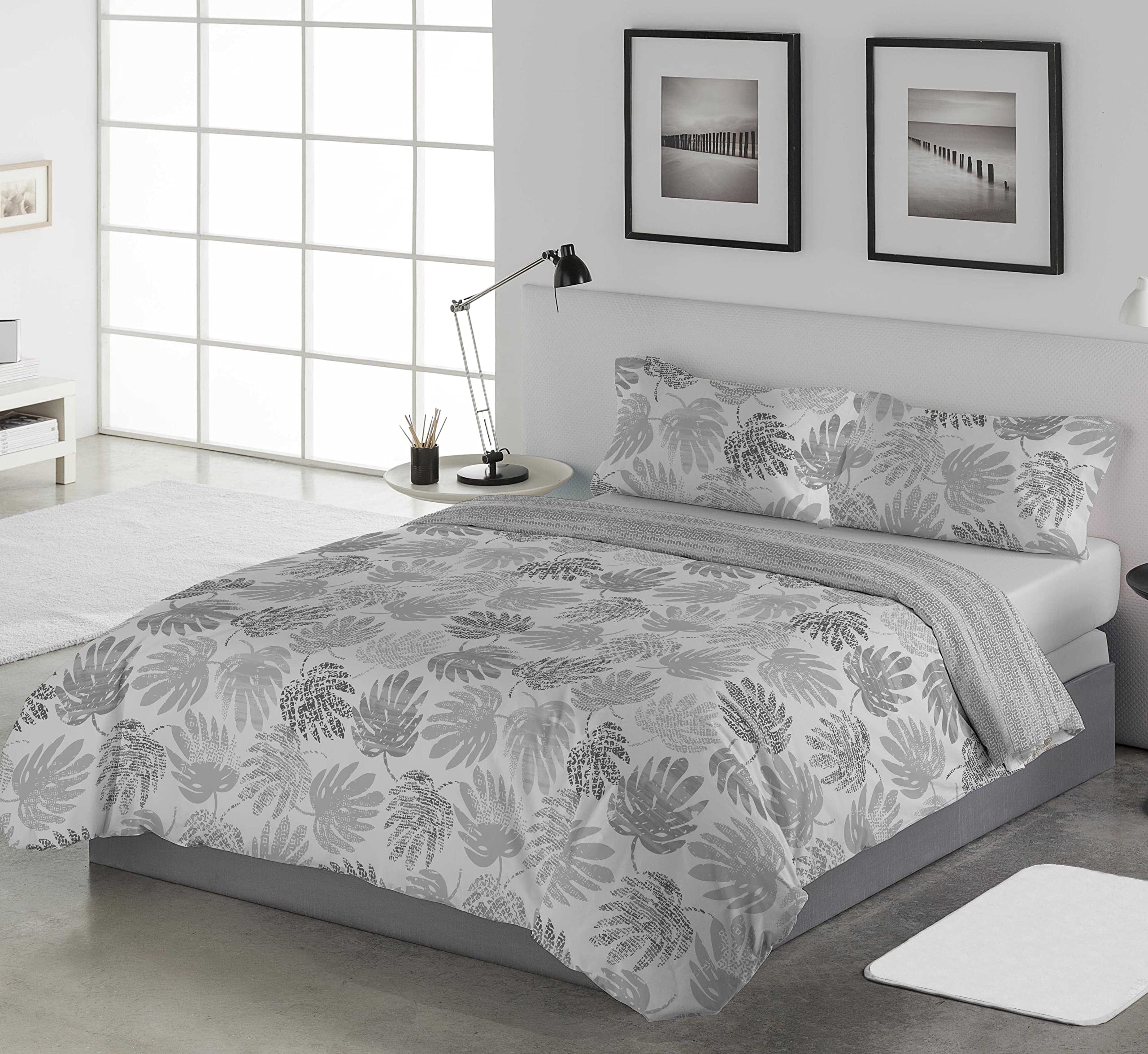 LEBENGOOD Funda Nórdica Cama 150, con 2 Fundas Almohada, Funda de Edredón 150x190/200, Estampada, Reversible, Colcha Sábana,Nordicos Cama 150 Invierno, Funda nordica 240x260 (Olana Gris 150)