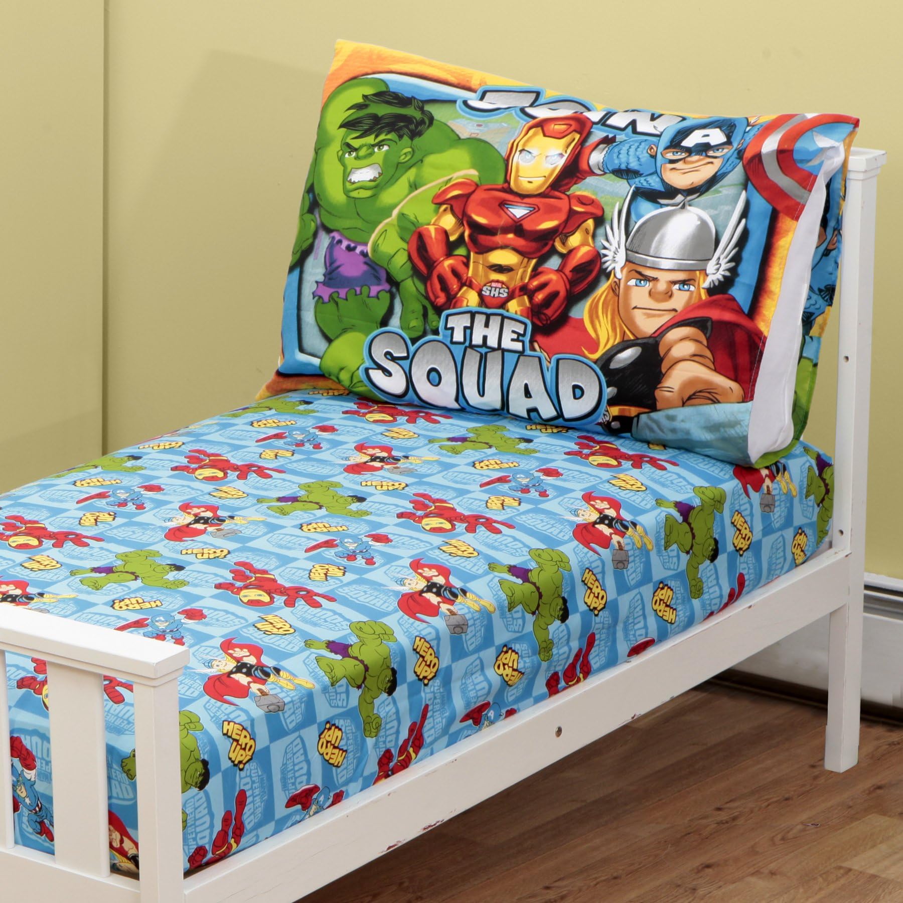 Marvel Super Hero Squad Marvel Toddler Fitted Sheet and Pillow Case, Blue (Discontinued by Manufacturer)