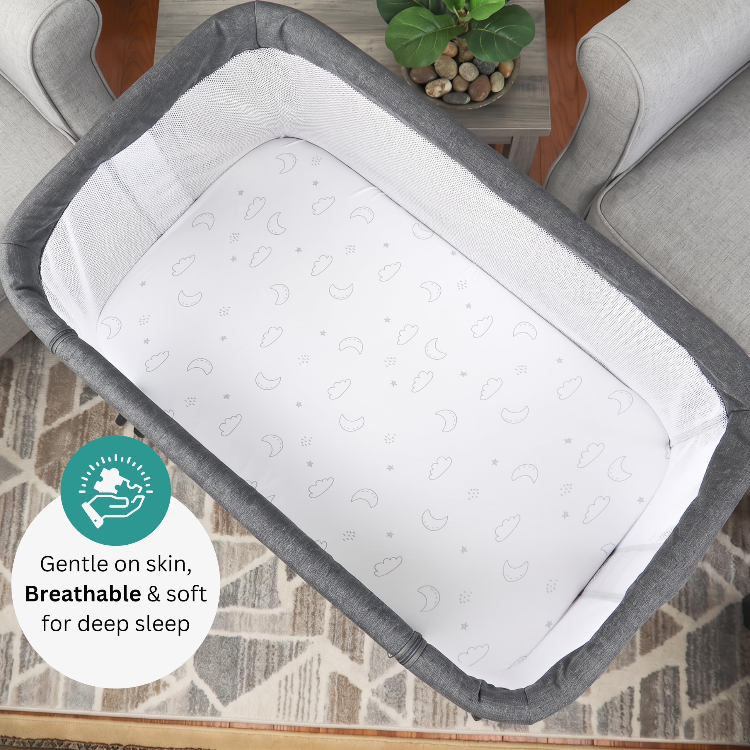 TansyPanda Draps de berceau rectangulaires de 83 x 50 cm, ajustement parfait sur les couffins rectangulaires comme Baby Delight, Dream On Me, Angelbliss, KoolerThings, Fodoss, BCOL, BabyBond et plus