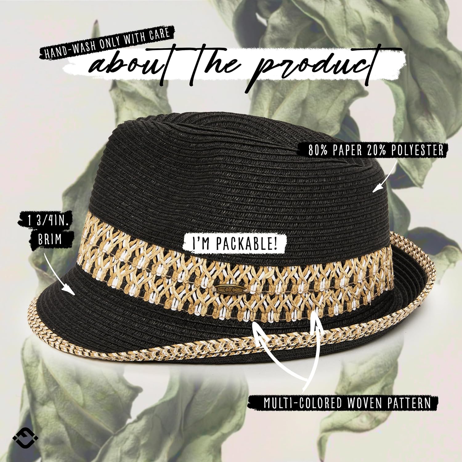Funky Junque Short Brim Fedora Packable Sun Hat for Women