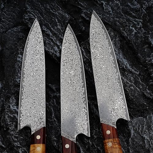 Miniatura 5 de FZIZUO Cuchillo de chef japonés profesional 8 pulgadas estructura de quilla de una sola pieza hecho a mano VG10 Damasco con núcleo de acero laminar