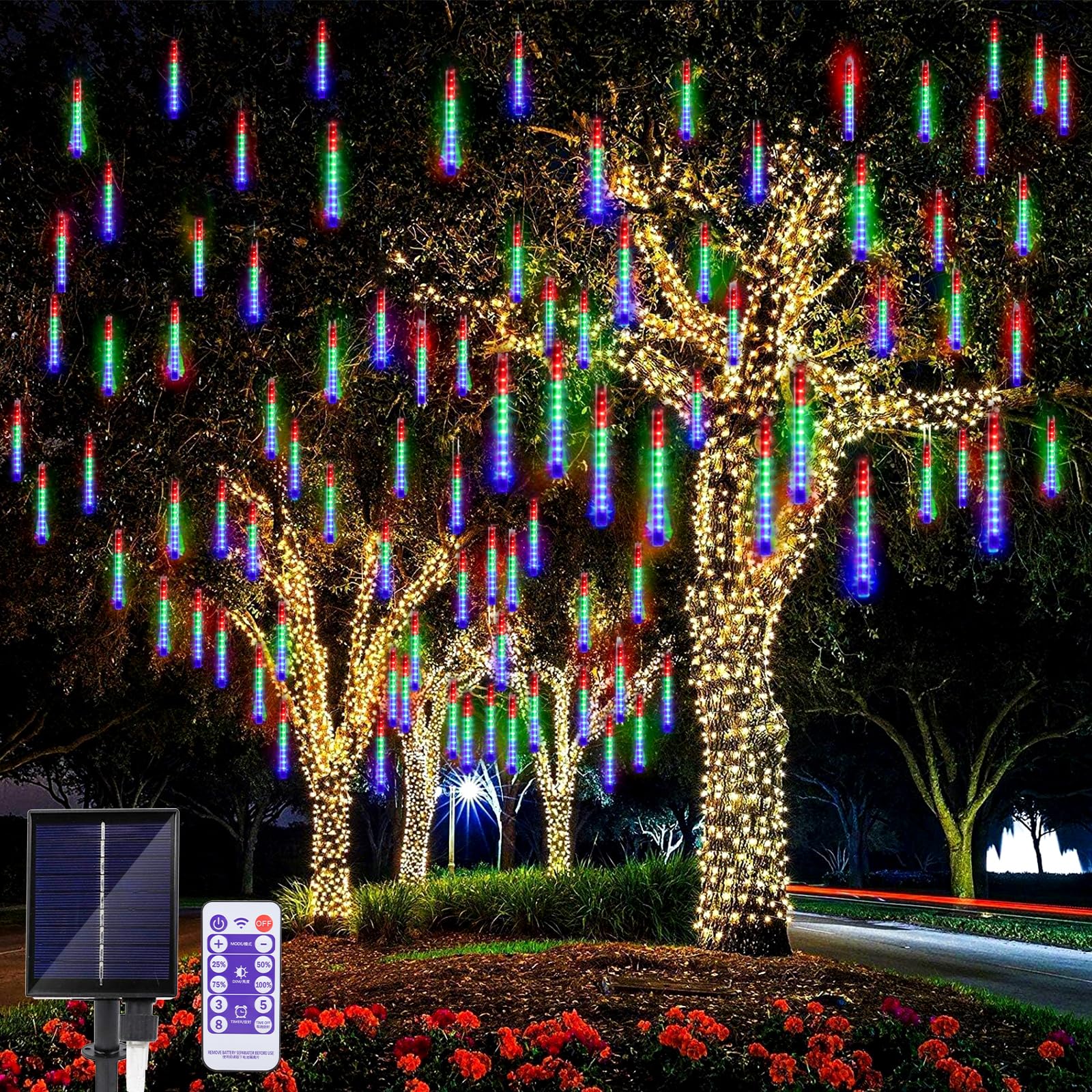 JIMACROLED Outdoor String Solar, 11.8 Inch 10 Tube Solar Led String Lights Waterproof Fairy String Lights Falling Rain Led Lights Outdoor Garden for Christmas Tree Yard Party Balcony Street