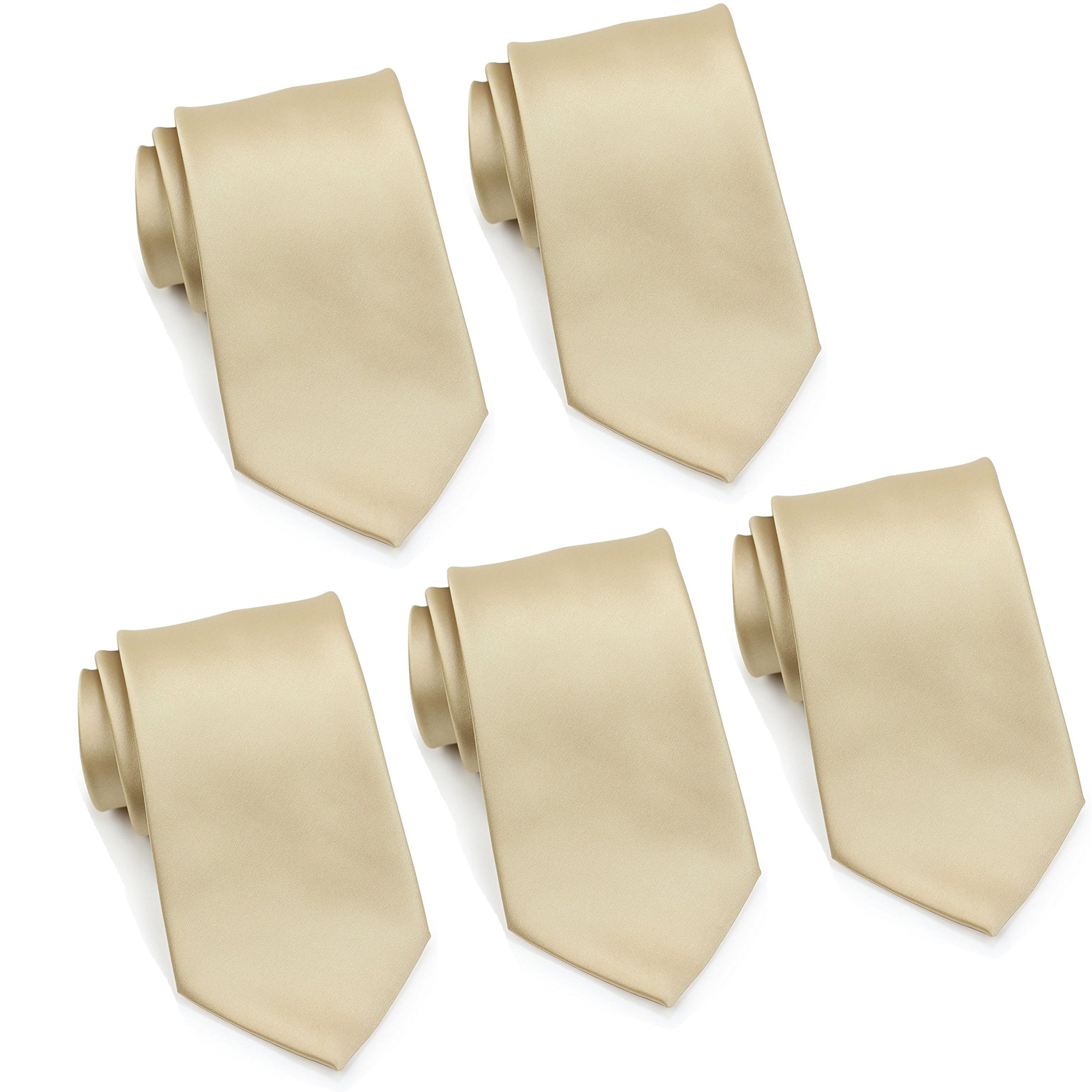 FOMANN Mens Formal Tie Wholesale Lot of 5 Mens Solid Color Wedding Ties 3.5" Satin Finish