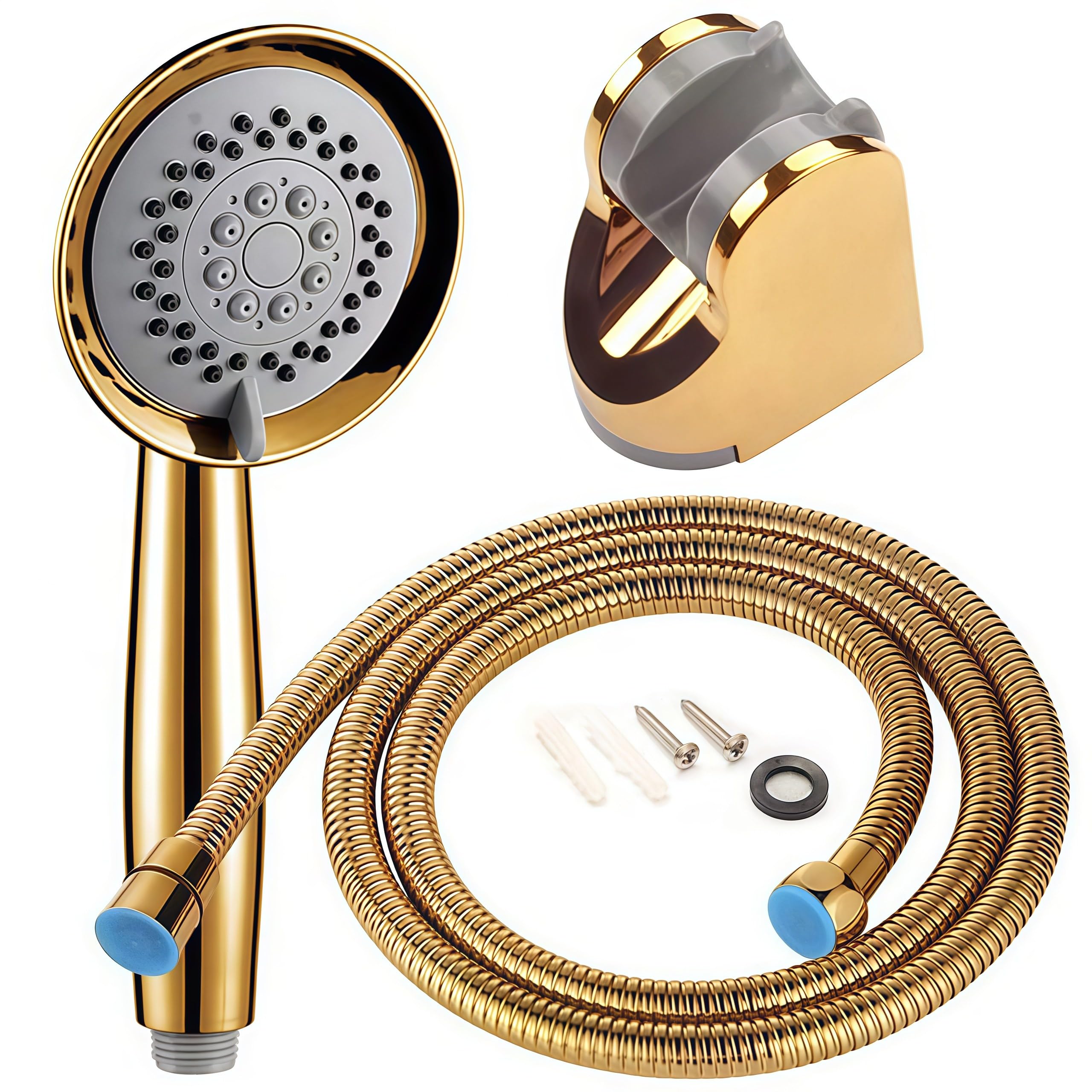 Cabezal de Ducha Ducha de mano con baño de cobre macizo chapado en oro de tres funciones Cabezal de ducha de mano con baño de lujo con soporte dorado y manguera de ducha