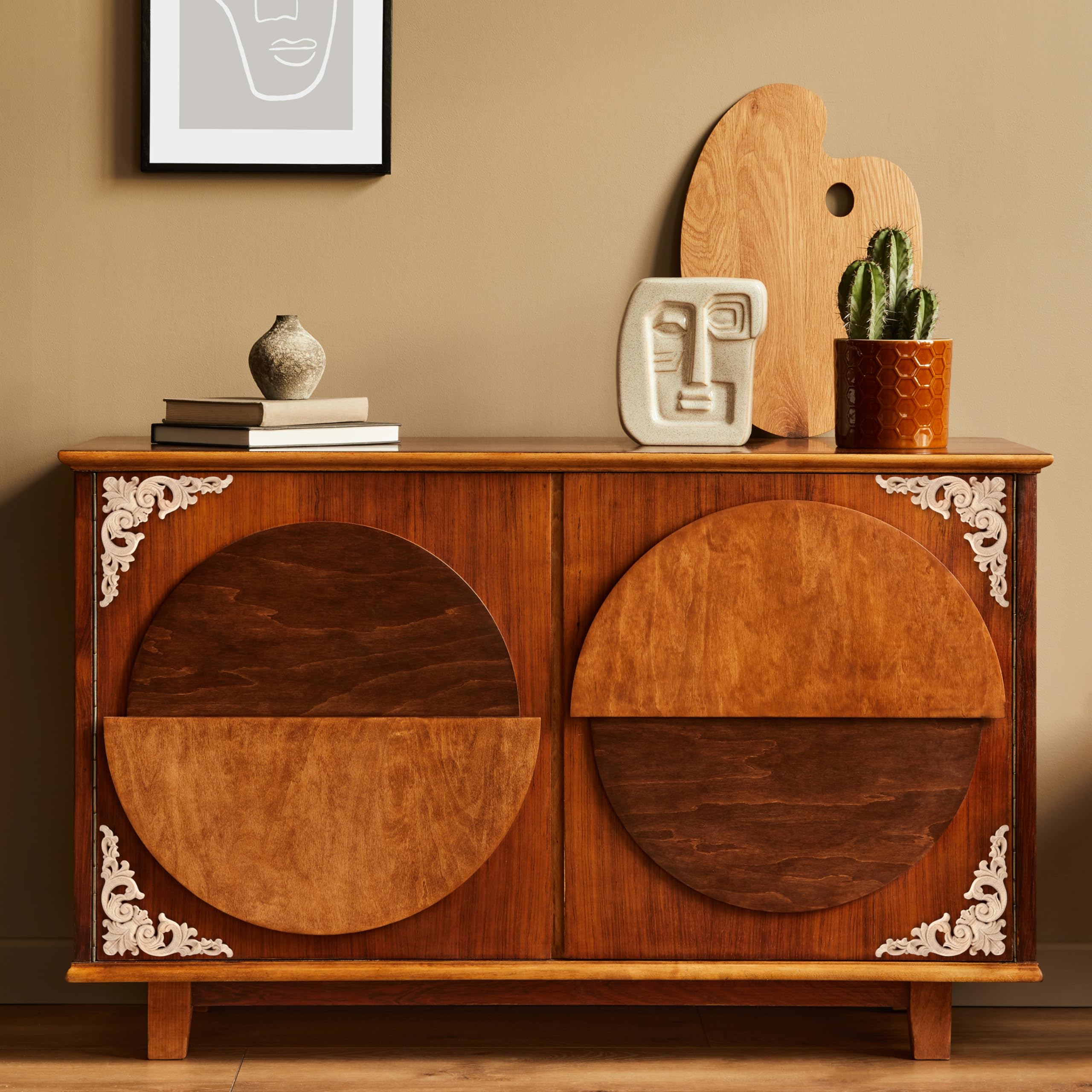 2 Décalcomanies Sculptées Bois Naturel - Moulure Décorative 15x10.5cm Pour Meubles, Armoires - Style Classique