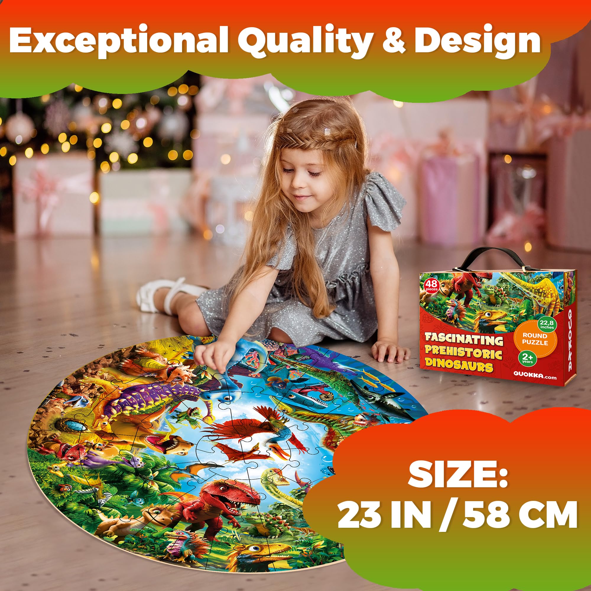 QUOKKA Puzzle Giganti per Bambini dai 4 ai 6 Anni - Grandi Round Puzzle 48 Pezzi dai 3 ai 5 Anni - Dino Educativi Gioco per Bambini dai 2 ai 4 Anni - Giocattolo Regalo per Bambini 3 7 anni