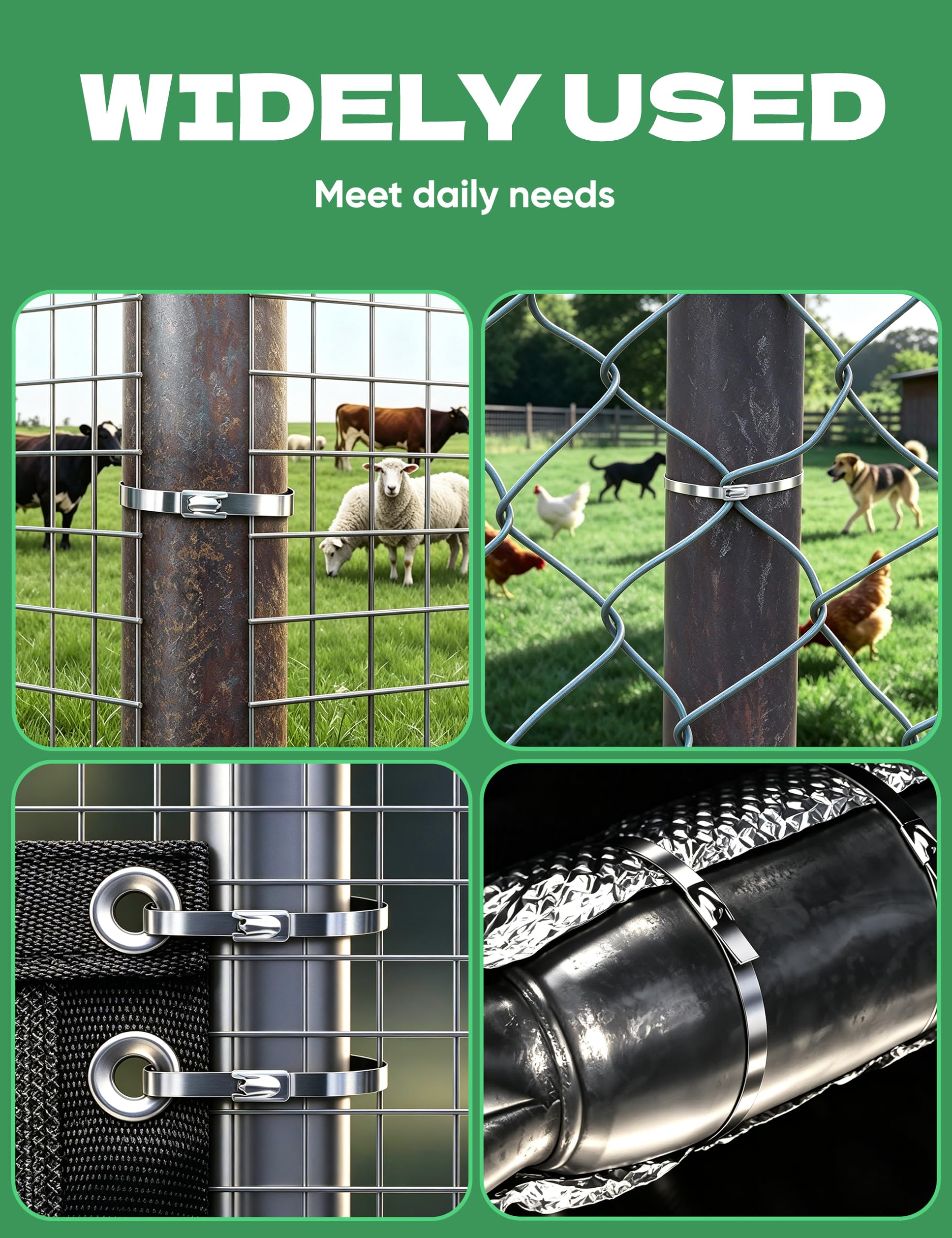 Sinlon Edelstahl-Kabelbinderpistole, Spezialwerkzeug zum Befestigen und Schneiden von Metall-Kabelbindern, mit 150 Stück 30 cm UV-beständigen, robusten Kabelbindern für Zaun, Auspuffrohre im Freien. | Robustes Drahtzaun-Reparaturwerkzeug, für Kettengliede