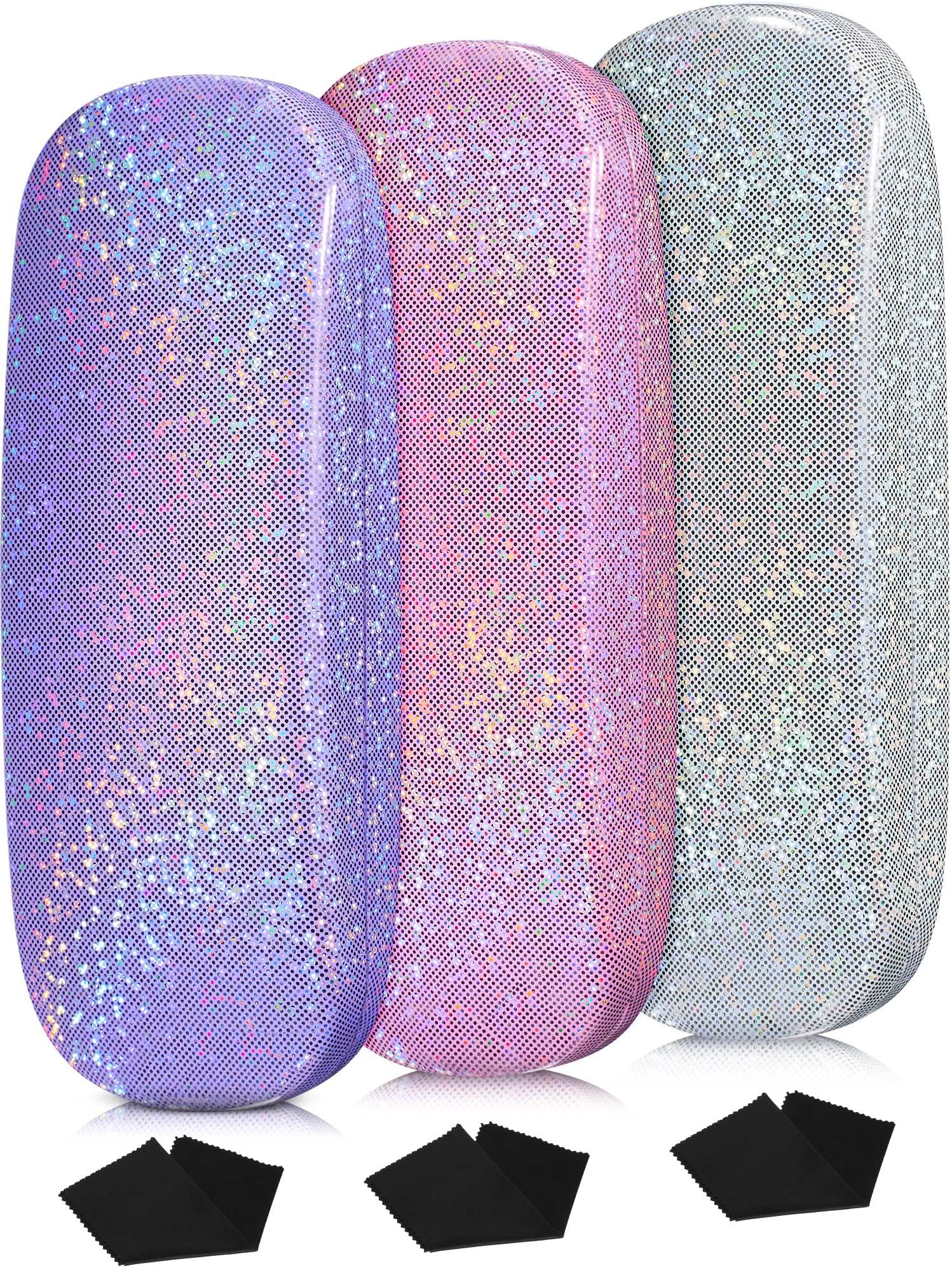 3 Pack Glasses Case for Kids Hard Shell Eyeglass Case, Glitter Protective Sunglasses Holder for Girls Women