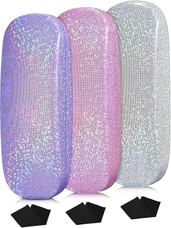 Weewooday 3 Pack Glasses Case for Kids Hard Shell Eyeglass Case, Glitter Protective Sunglasses Holder for Girls Women