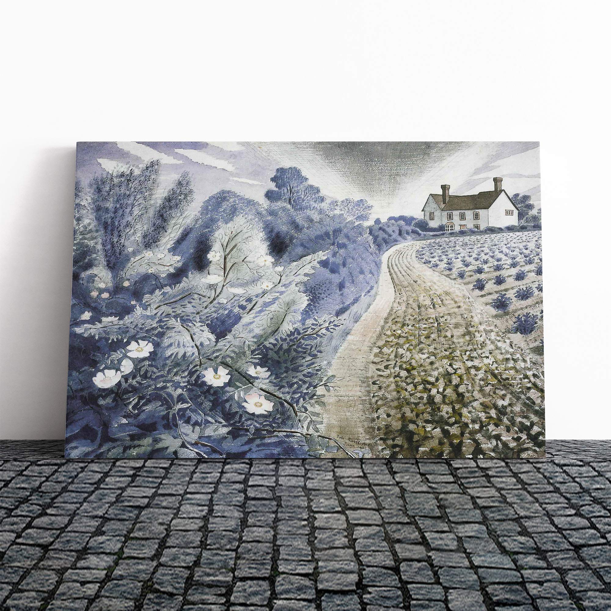Eric Ravilious House and Field Canvas Print | Gallery Wrapped 30mm Frame Wall Art | 30x20 inches | Ready to Hang | Modern Landscape Picture | Living Room Bedroom Lounge Office