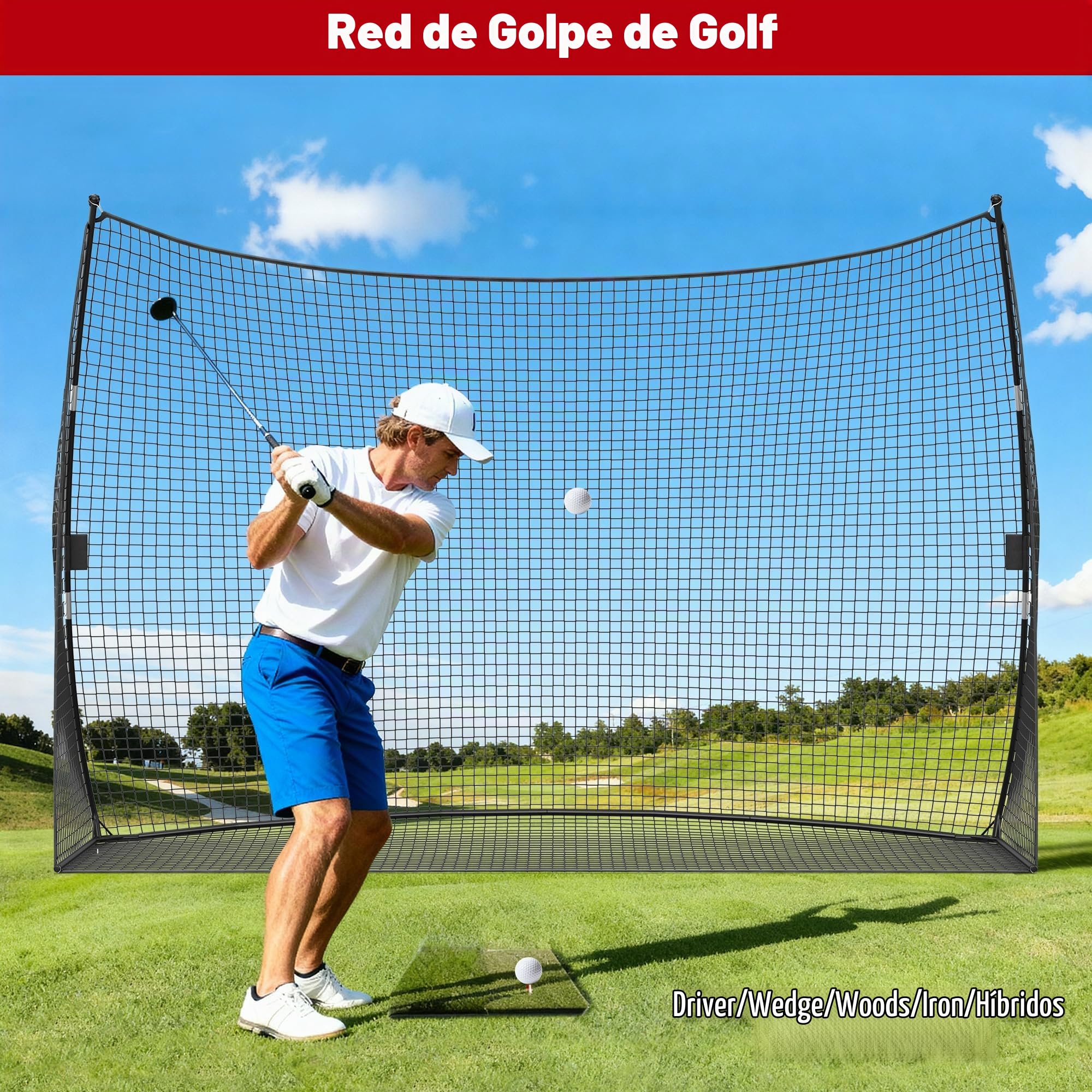 329x217 cm Red de Entrenamiento de Golf Portátil, Red de Golpeo de Golf para Exterior e Interior, Bolsa de Transporte, con Pelota, Bomba, Cuerdas y Bolsa de Transporte