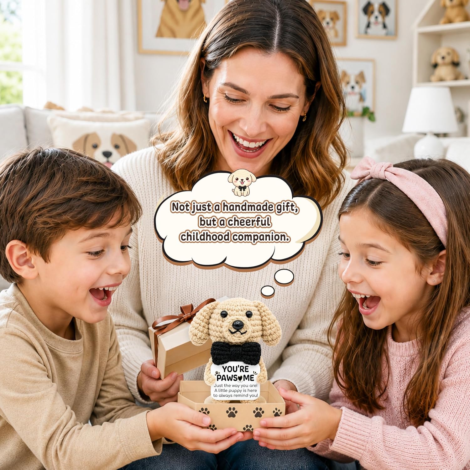 Positive Crochet Dog, Emotion Support Dog Stuffed Animal Inspirational Gift | You’re Pawsome, Birthday Gifts for Teen Boy Girl, Encouragement for Friend Coworker Women Positive Dog Crochet Desk Decor