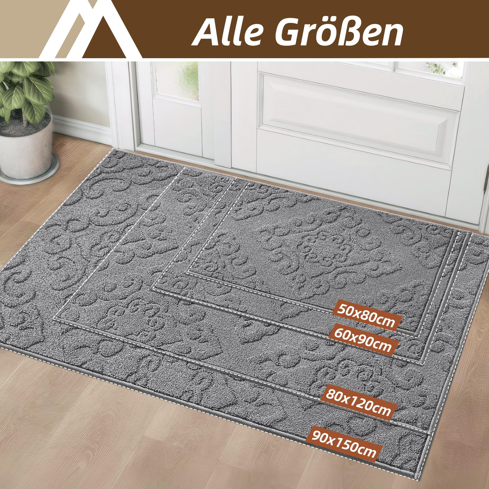 COSY HOMEER Fußmatte Innen 90 x 150 cm, Schmutzfangmatte Grau