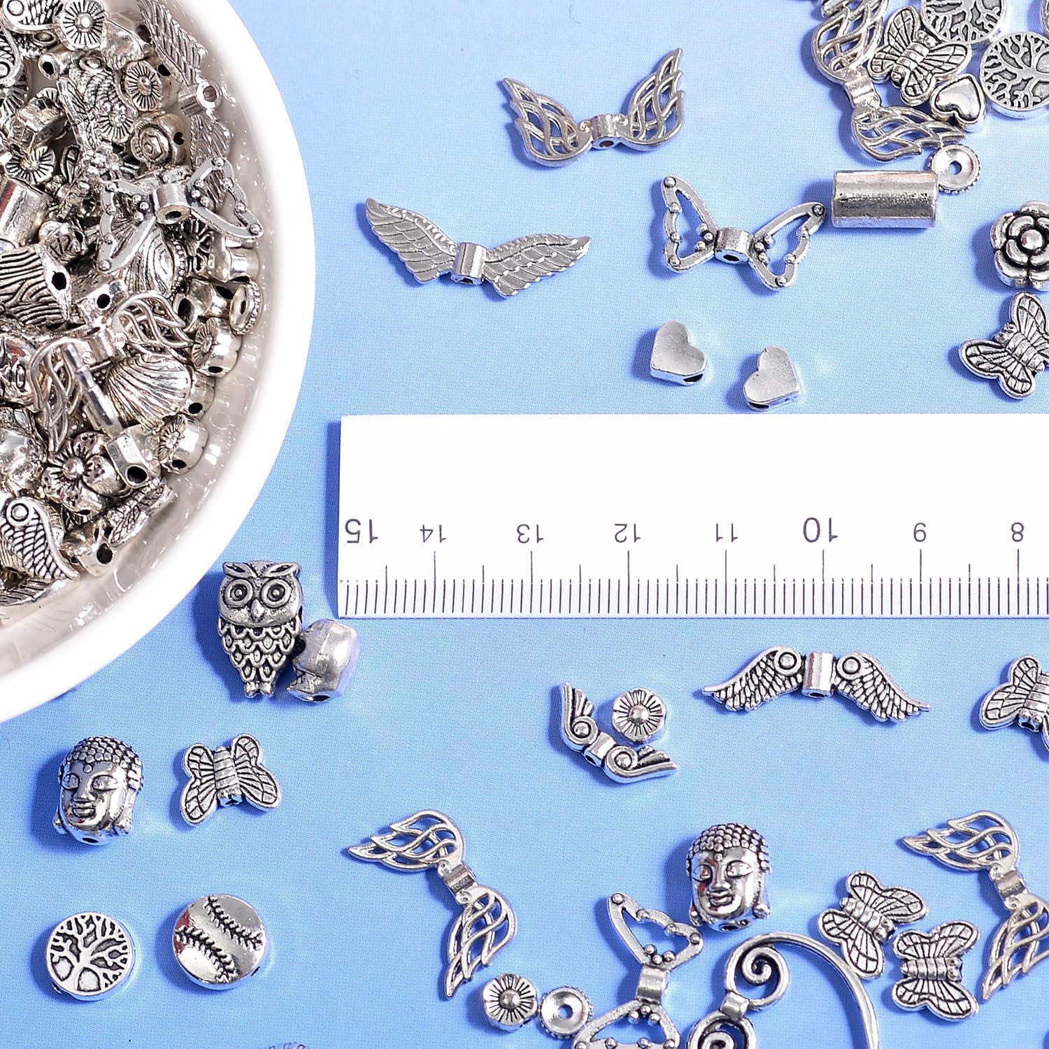 400Pcs Metal Spacer Beads for Jewelry Making, Silver & Gold Plated Findings for Bracelet, Small Hole, Mixed Style (Silver) - Image 6