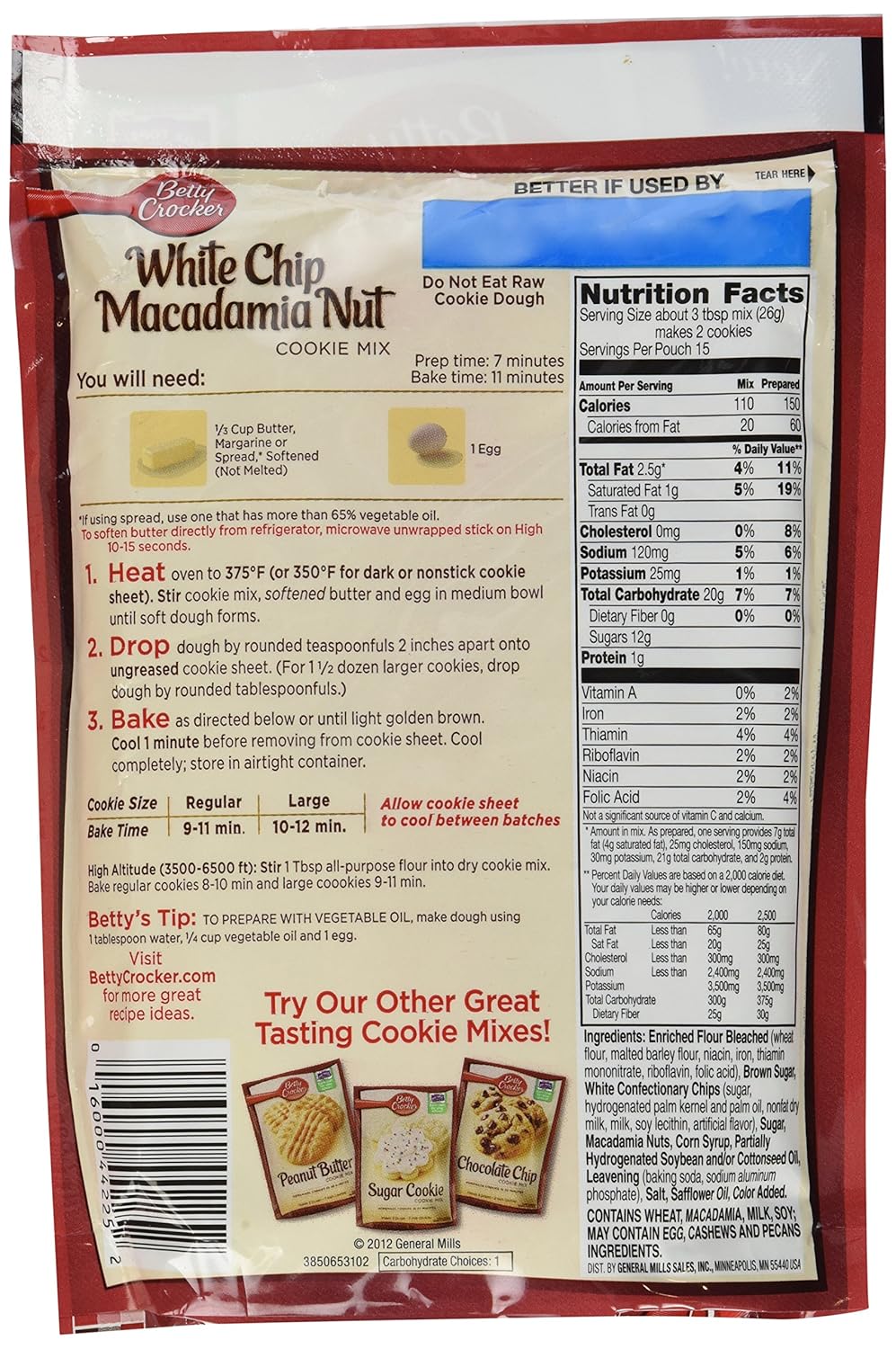 Betty Crocker White Chip Macadamia Cookie Mix, 14 Oz (3 Packs)