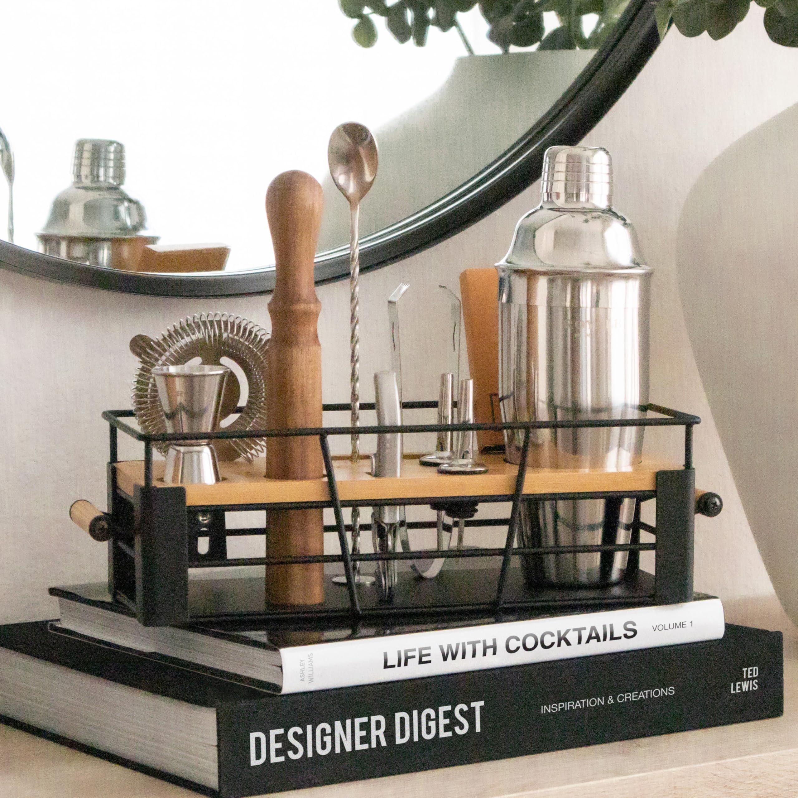 Mixology Barkeeper-Set mit Ständer, Heim-Bar-Set mit 25 Cocktail-Rezepten zum Mixen von Getränken, ideales Barkeeper-Set für Einweihungsgeschenk, Premium-Martini-Cocktail-Shaker-Set mit
