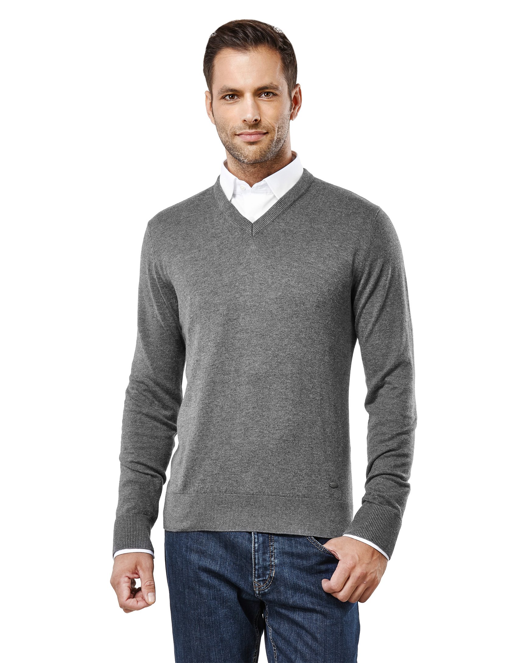 Vincenzo Boretti Herren-Pullover V-Ausschnitt Slim-fit tailliert Strick-Pullover V-Neck einfarbig Baumwolle-Mix edel elegant leicht Fein-Strick für Business oder Casual