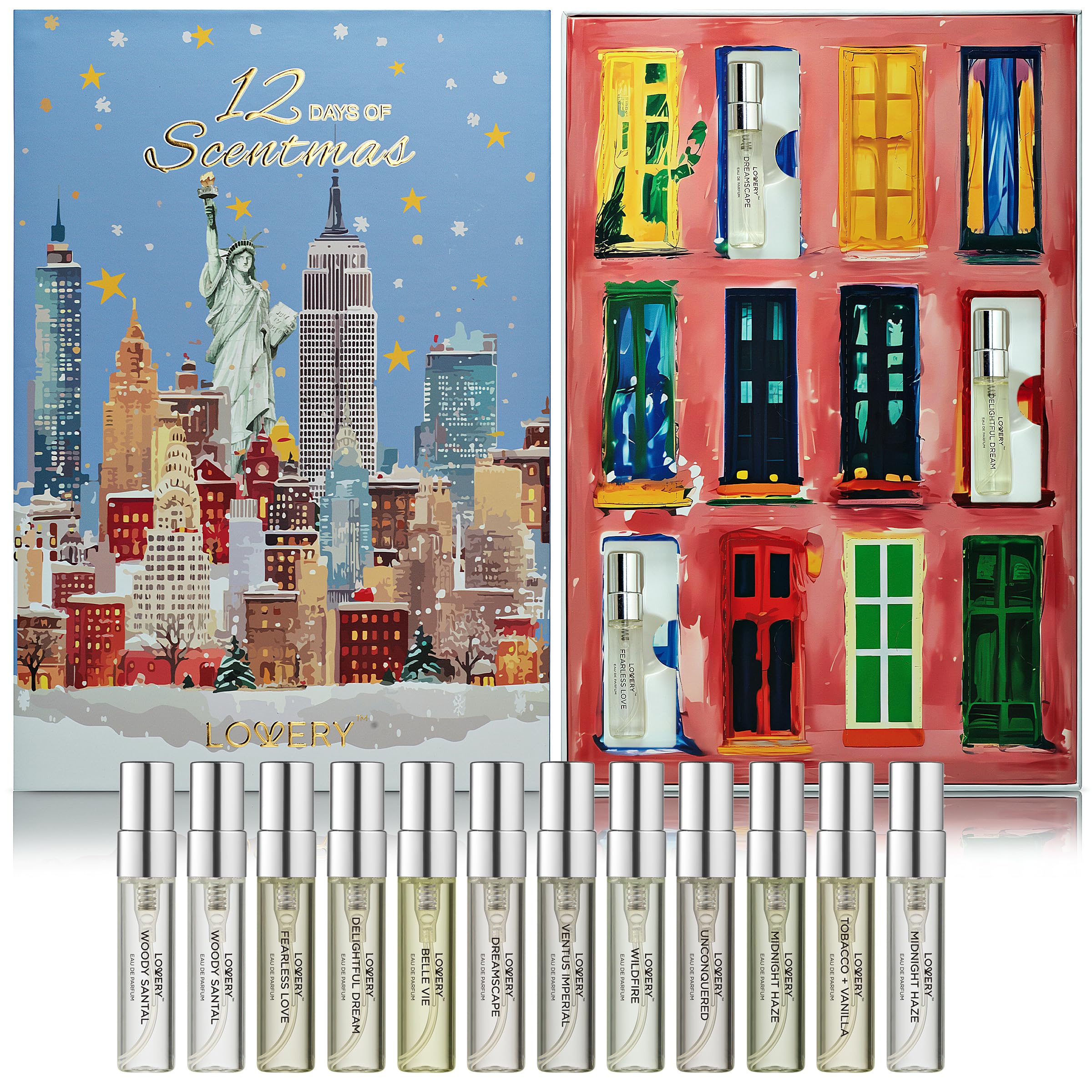 Beauty Advent Calendar 2025 - 12 Days of Perfume Advent Calendar for Women – Luxury Fragrance Gift Set 12 Mini Perfume Sprays – Christmas Gifts Holiday Countdown Gift in Festive New York City Design view 3