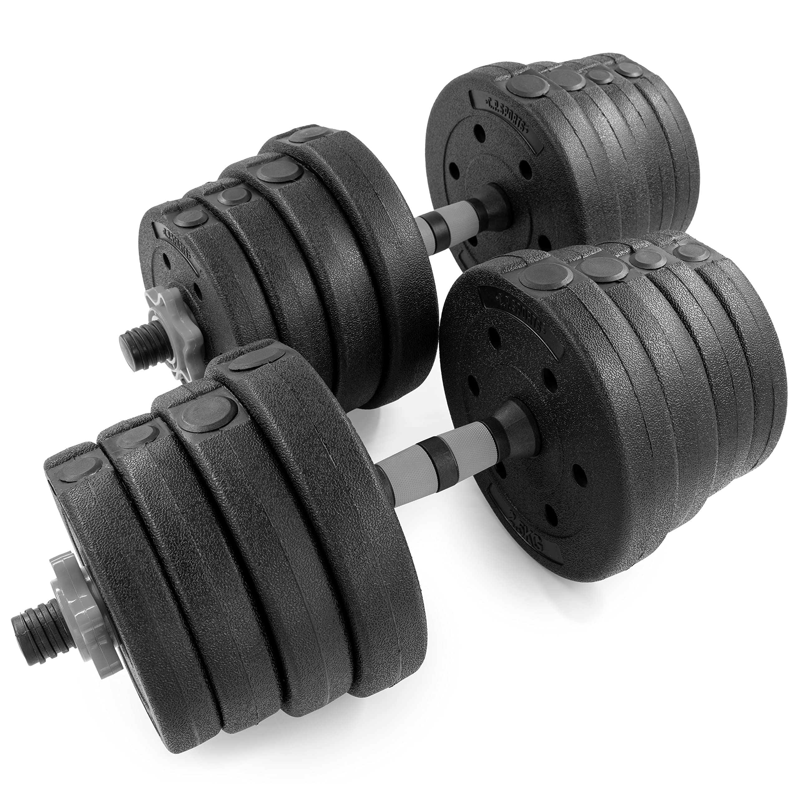 C.P.Sports 2in1 Set manubri e bilancieri | 30kg / 40kg Manubri | Piastre di Peso in plastica per Allenamento con i Pesi, Fitness, Palestra Domestica