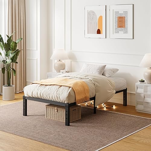 Miniatura 2 de ZIYOO Base de cama individual con listones de acero resistente, marco de cama de plataforma de 14 pulgadas, diseño antideslizante, no necesita