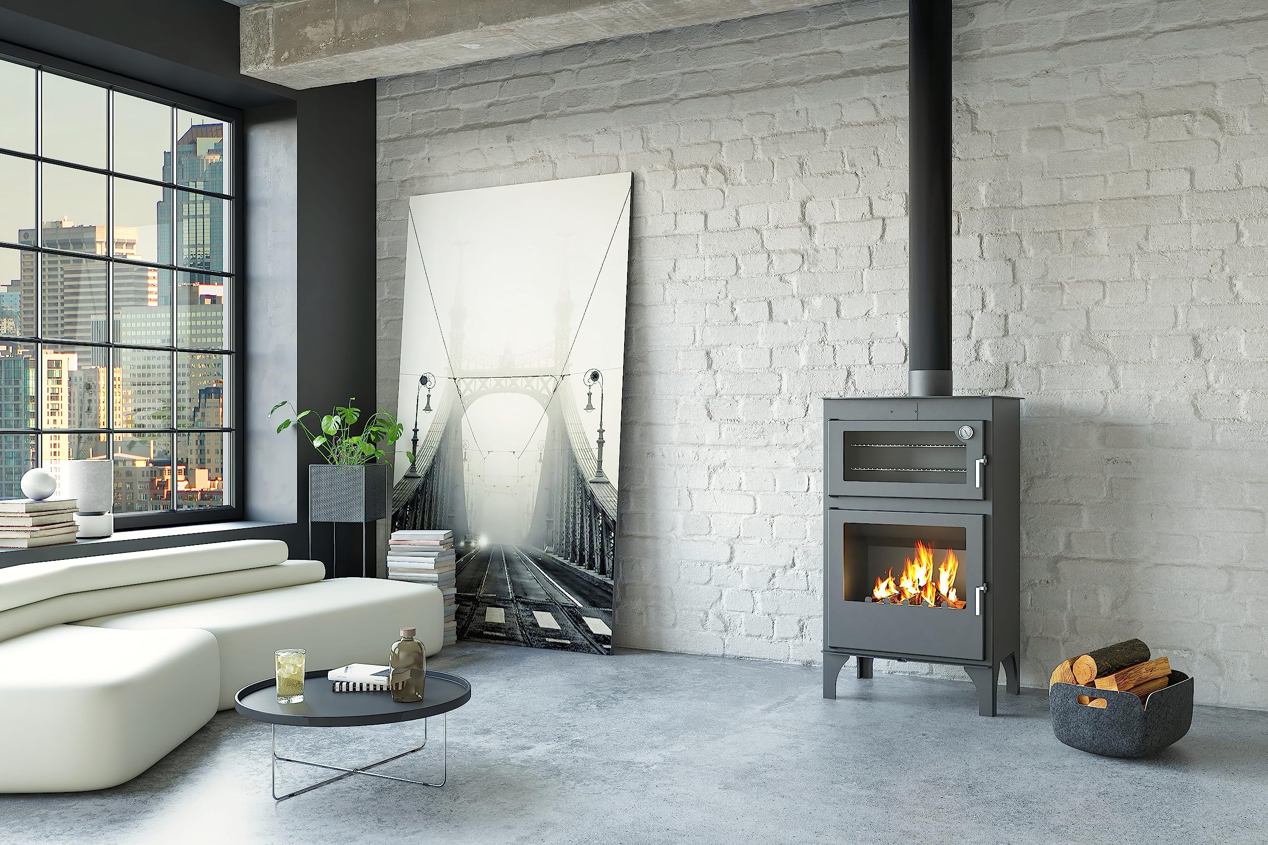 Stufa a Legna con Forno MULHACEN con Piedi da 11,60 kW con Griglia e Teglia in Acciaio Inox per Cotture