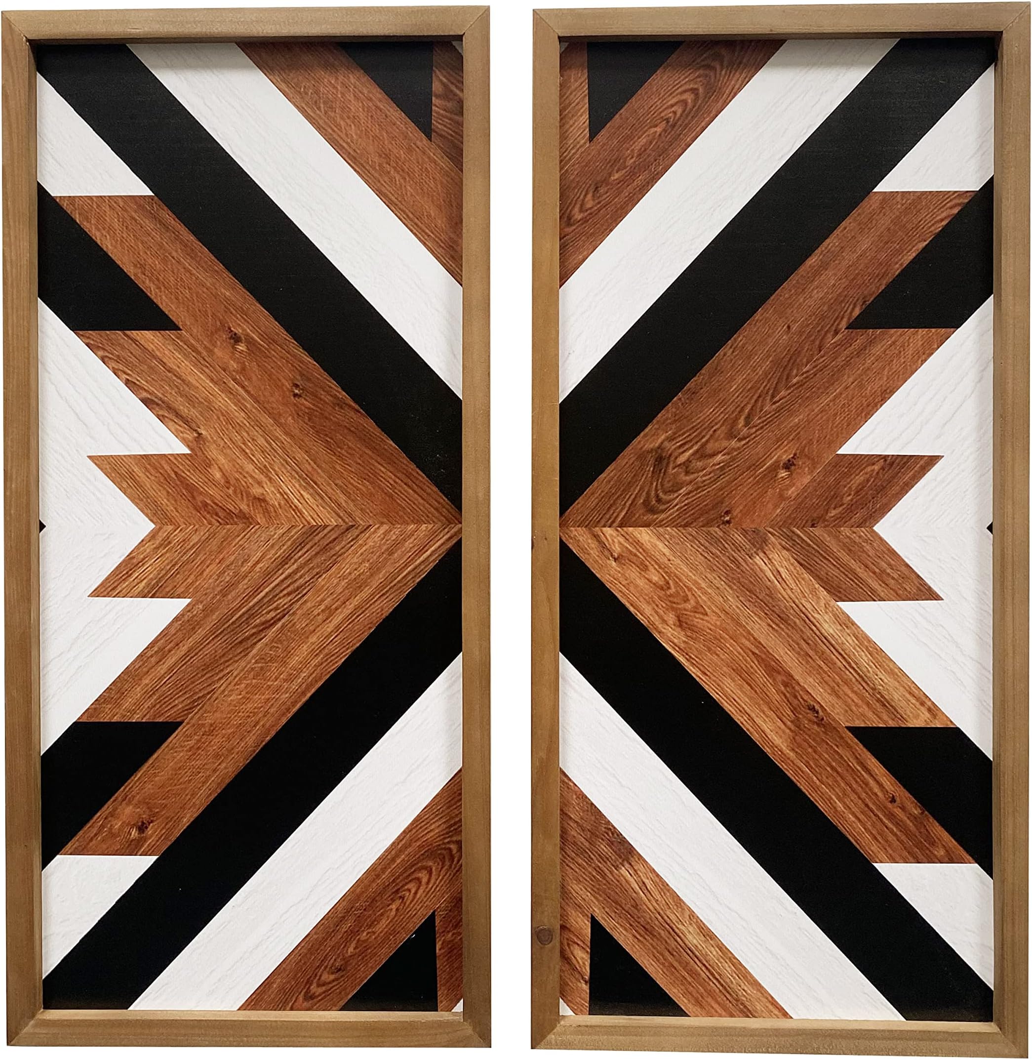 flangairySouthwestern Aztec Wall Decor, Native American Wood Wall Art Print Navajo Tribal Western Modern Boho For Home Living Room Bedroom Bohemian Geometric Diamond Frames Hanging Decorations