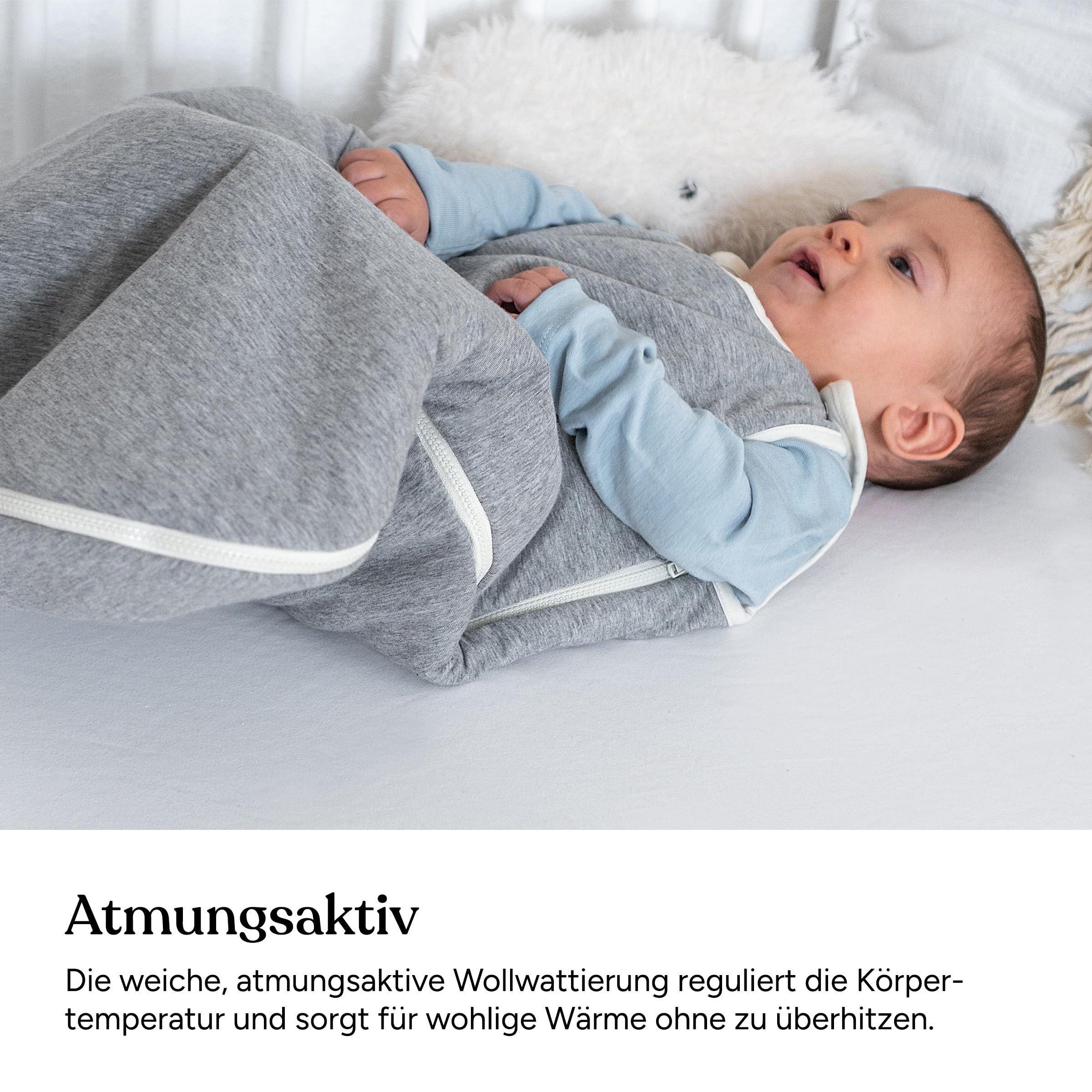 Ehrenkind® Ganzjahres-Schlafsack Rund mit Wollfüllung | 100% Bio-Baumwolle mit 100% Wolle Füllung Baby-Schlafsack | OEKO-TEX