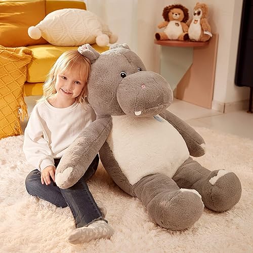 Miniatura 4 de IKASA Animal de peluche gigante de hipopótamo, juguete de peluche jumbo de 30 pulgadas, suave y lindo para niños, niños y niñas (gris)