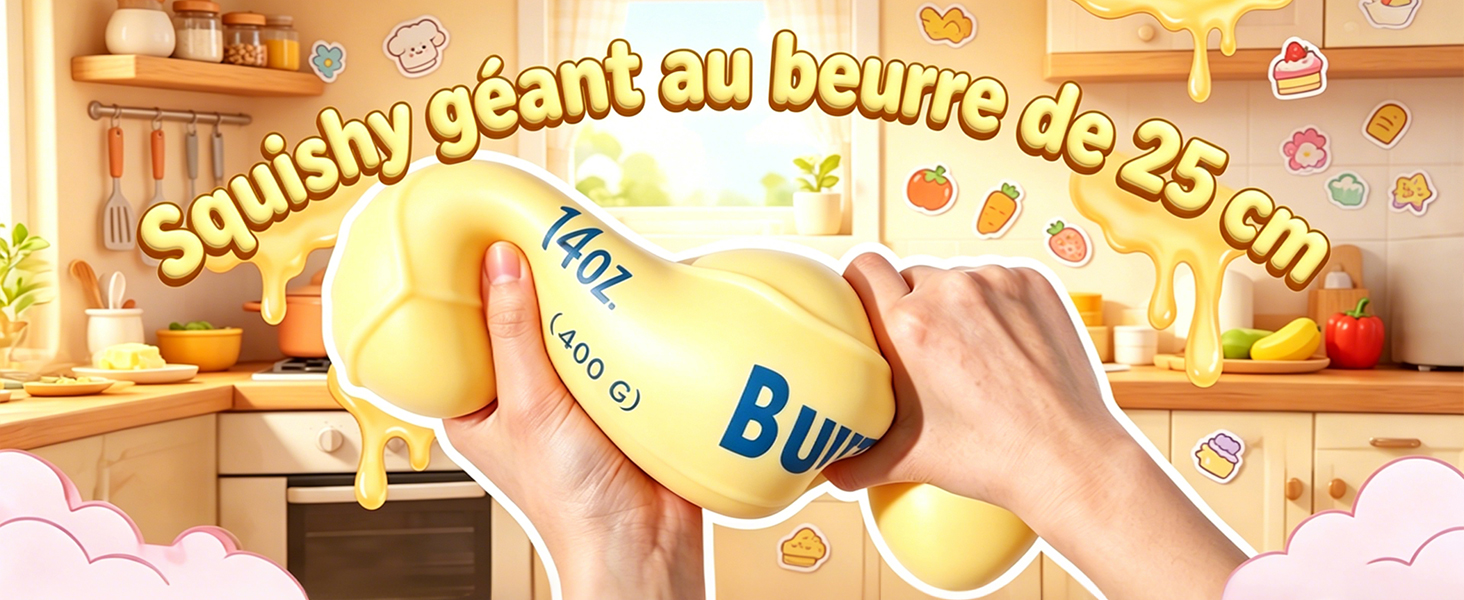 Butter Squishys Géants - 2 Pièces Jouets Anti-Stress En Forme De Beurre, Extra Mous Et Extensibles, Cadeaux Sensoriels Originaux Pour Anniversaire, Pâques Ou Noël (13 Cm)