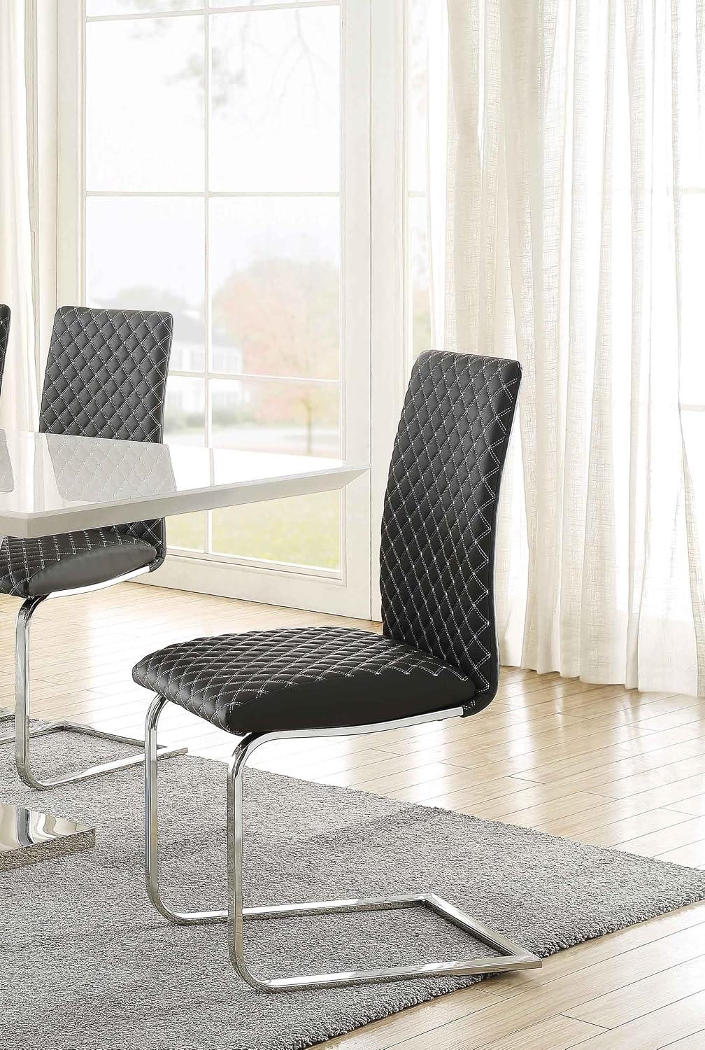 Homelegance Yannis Modern Metal Dining Chairs with Diamond Stitching (Set of 2), Gray