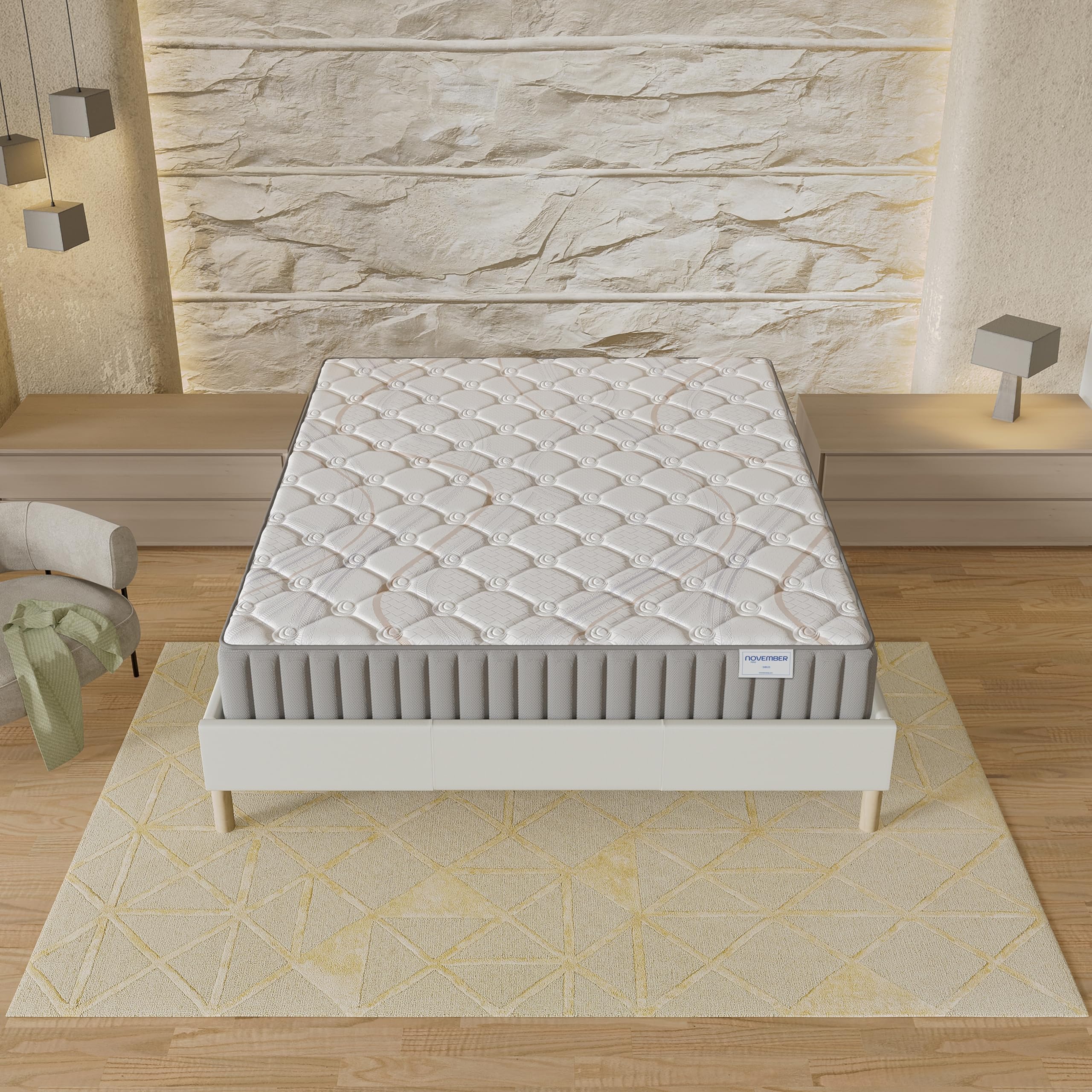 NOVEMBER Colchón Sirius 90 x 190 cm – Grosor 16 cm – Látex Natural y Acolchado Confort 400 g/m² (Antipuntos de presión) – Soporte Tónico Firme y Envolvente.