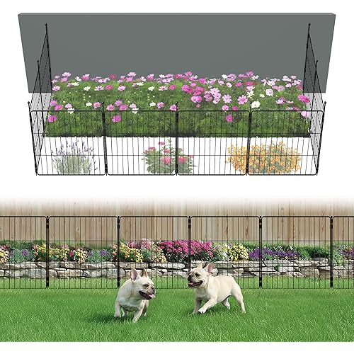 FXW Decorative Garden Fence for Yard - 24in(H) x 14.8ft(L) 8 Panels - Metal Fencing Panels - Animal Barrier Border for Dogs & Rabbits, Flower & Plant Edging