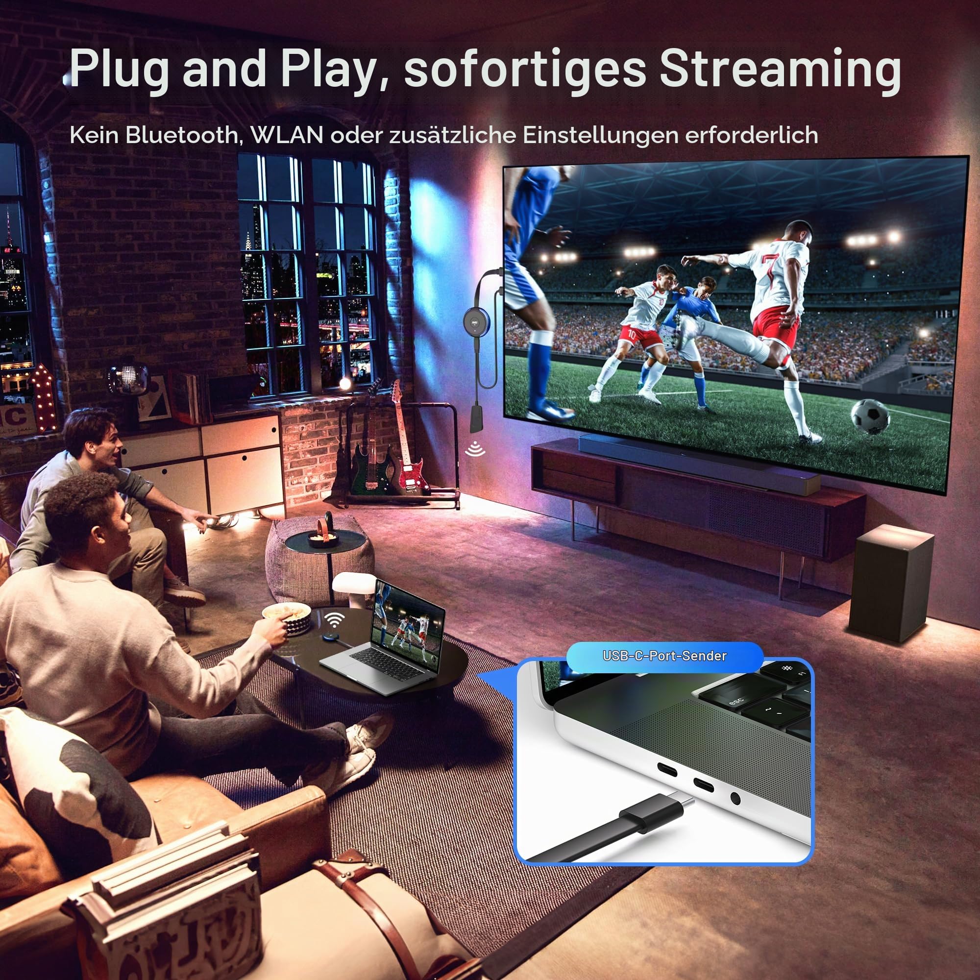 5.8G USB C Wireless Transmitter 165FT/50M USB-C Transmitter HDMI Drahtlos übertragen, HDMI Funk für Laptop, i-Phone 15, TV Box, Kamera zu Monitor, Projektor,TV (TX Needs to be Used with the RX)