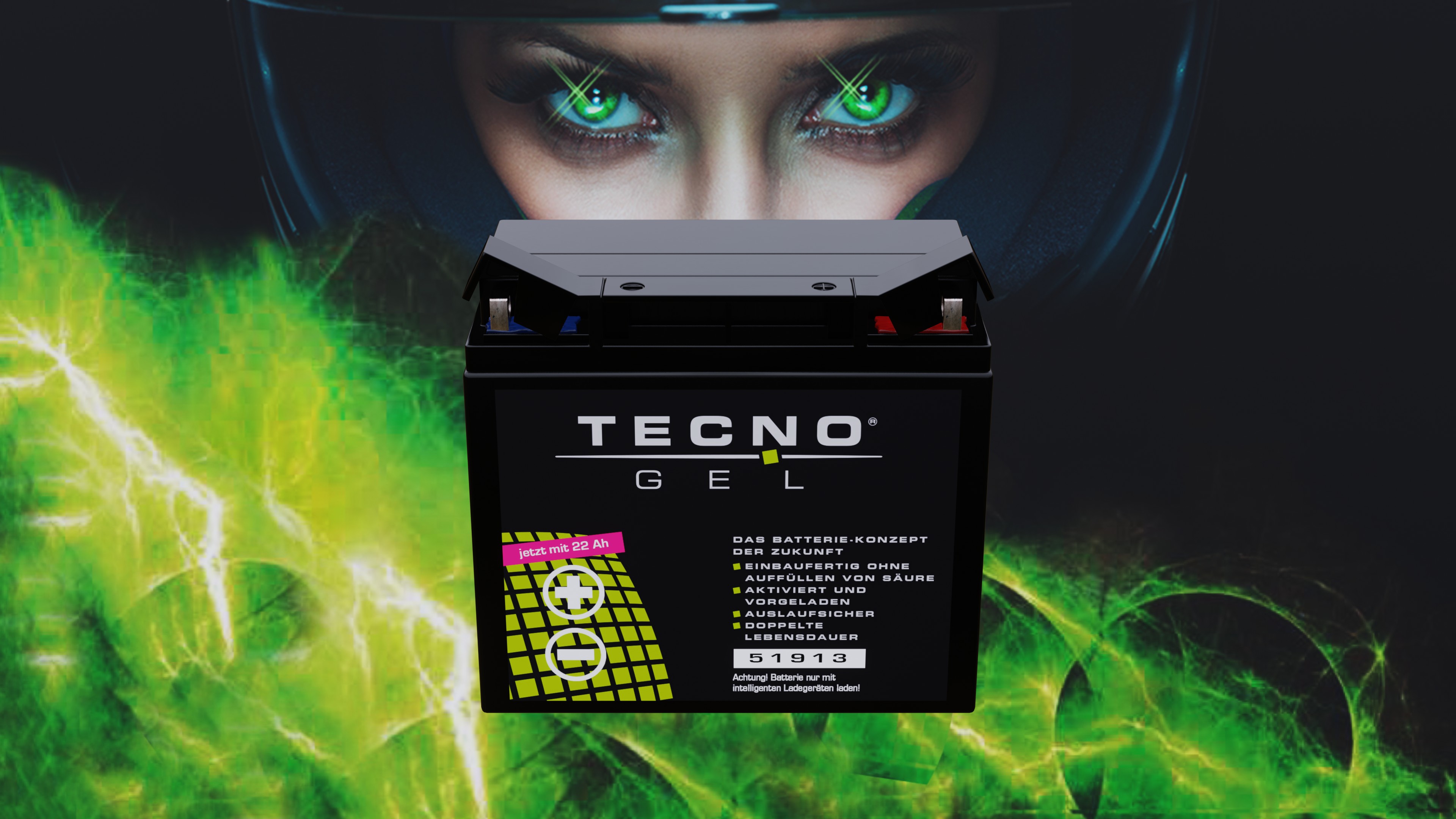 TECNO-GEL Motorradbatterie 12V 22Ah – Für BMW R 850 C (1998-2001), Gel-Batterie, Maße 186x82x171 Mm