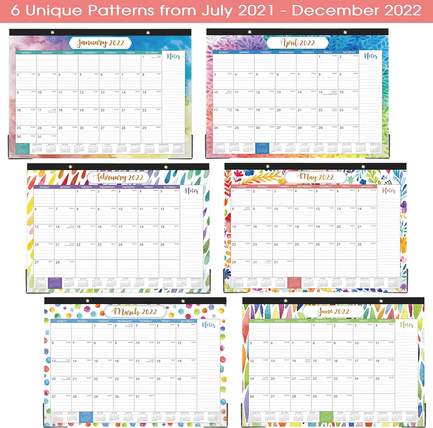 2021-2022 Desk Calendar - Yearly Desk Calendar 2021-2022, Desk/Wall Monthly Calendar Pad, 17" x 12", July 2021 - December 2022, Ruled Blocks : Everything Else