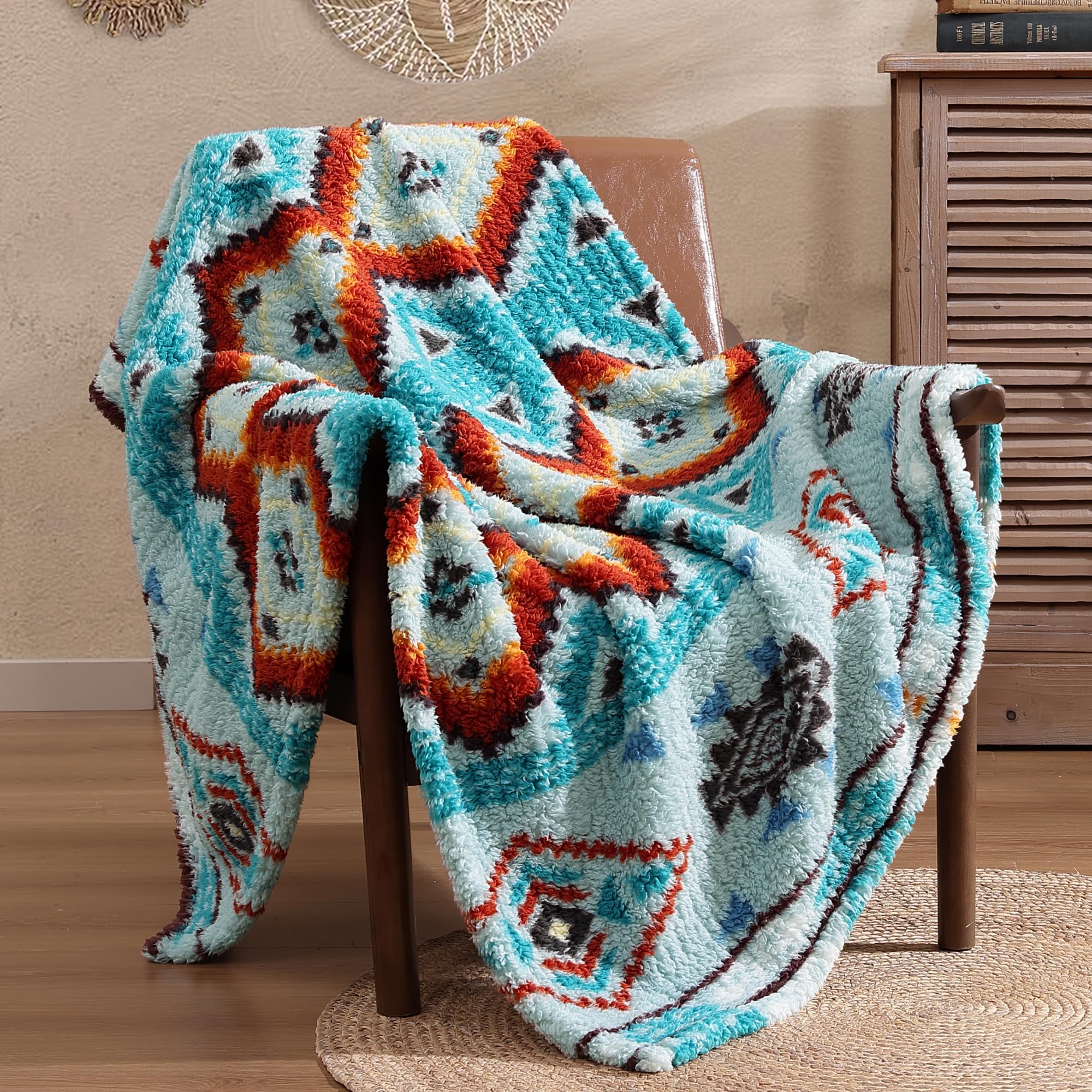 Amazon.com: CASAAGUSTO Boho Sherpa Throw Blanket, Aztec Throw