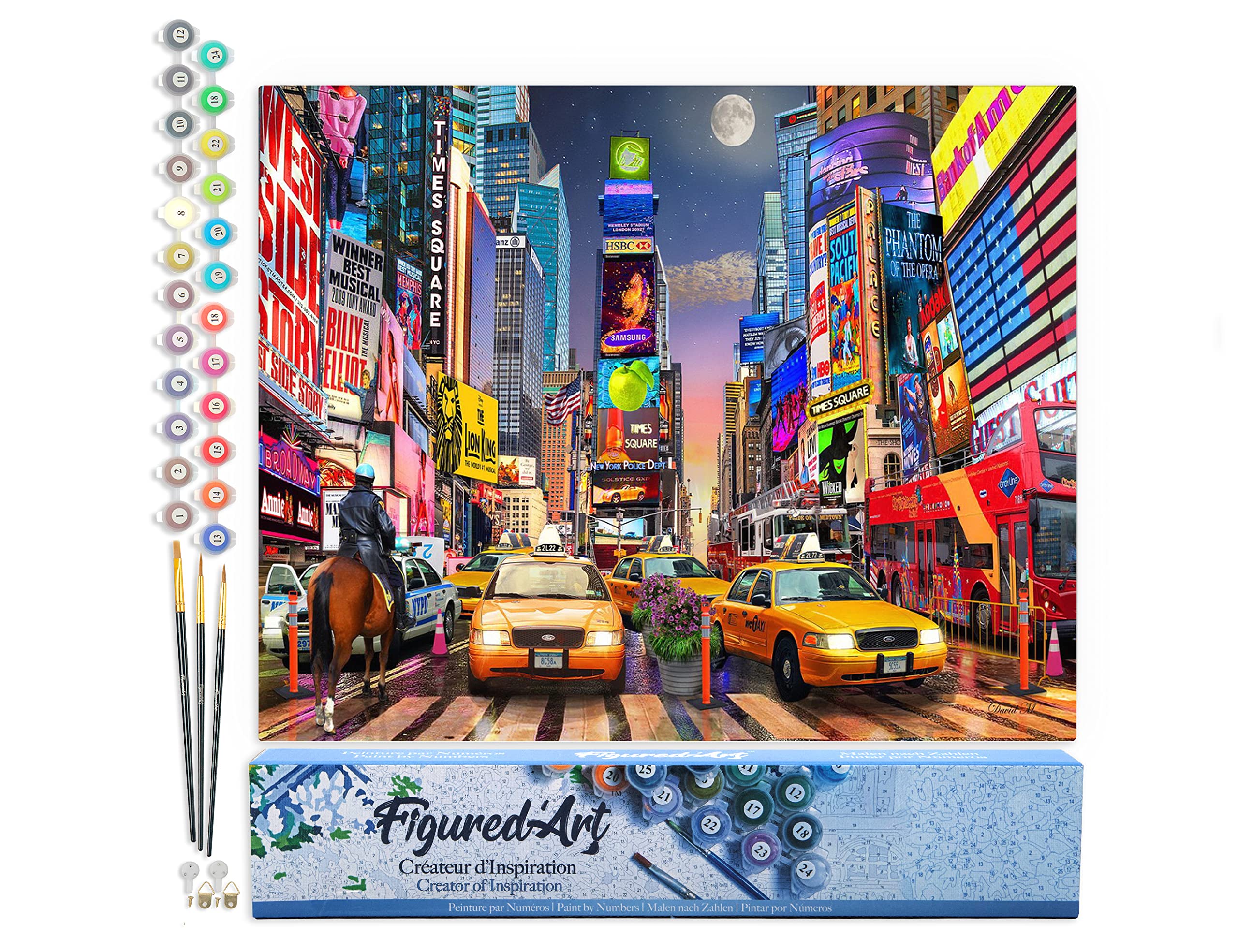Figured'Art Paint by Numbers for Adults Night in Timesquare 40x50cm - Craft Art Painting DIY Kit Rolled Canvas Without Frame โ image 1