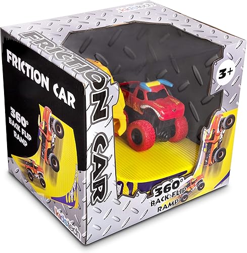 Miniatura 4 de Kidstech Super Friction Monster Trucks con rampa abatible de 360 grados, juego de 2 autos con ruedas grandes Push N Go para niños a partir de 3 años