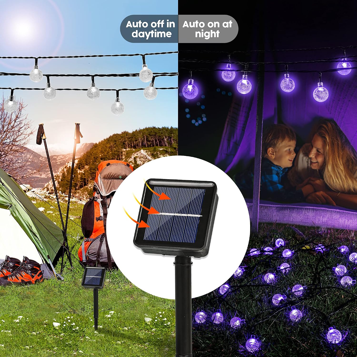 LANFU 45.27ft Globe Solar String Lights Crystal Globe 60LED 13.8M Outdoor Bulb String Lights,Waterproof Solar Patio Lights for Patio, Garden, Gazebo, Yard, Outdoors (Purple)