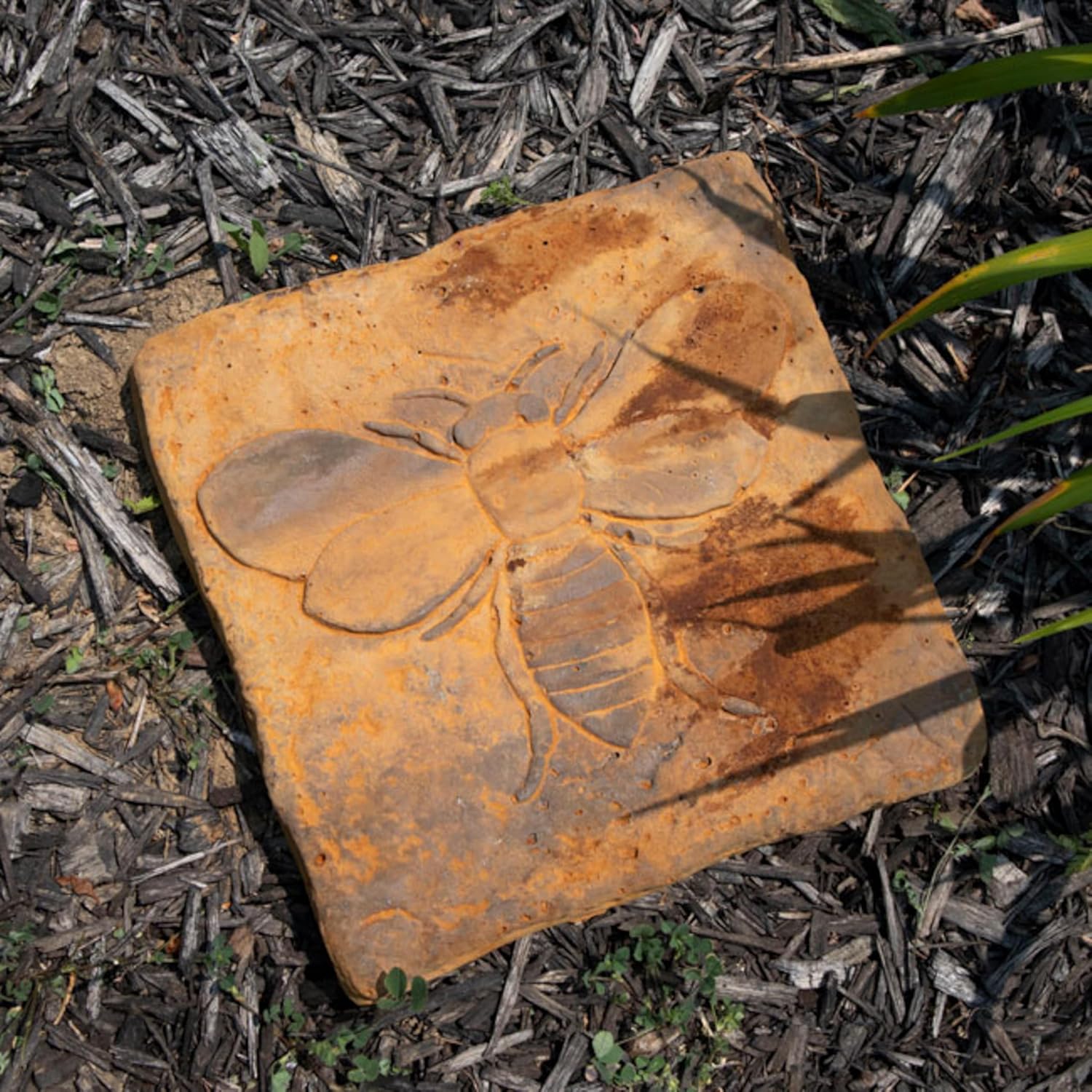 Athens Rust Colored Bee Stepping Stone – 12" Square Concrete Garden Path Marker with Raised Bee Design – Handcrafted Outdoor Décor, Made in the USA